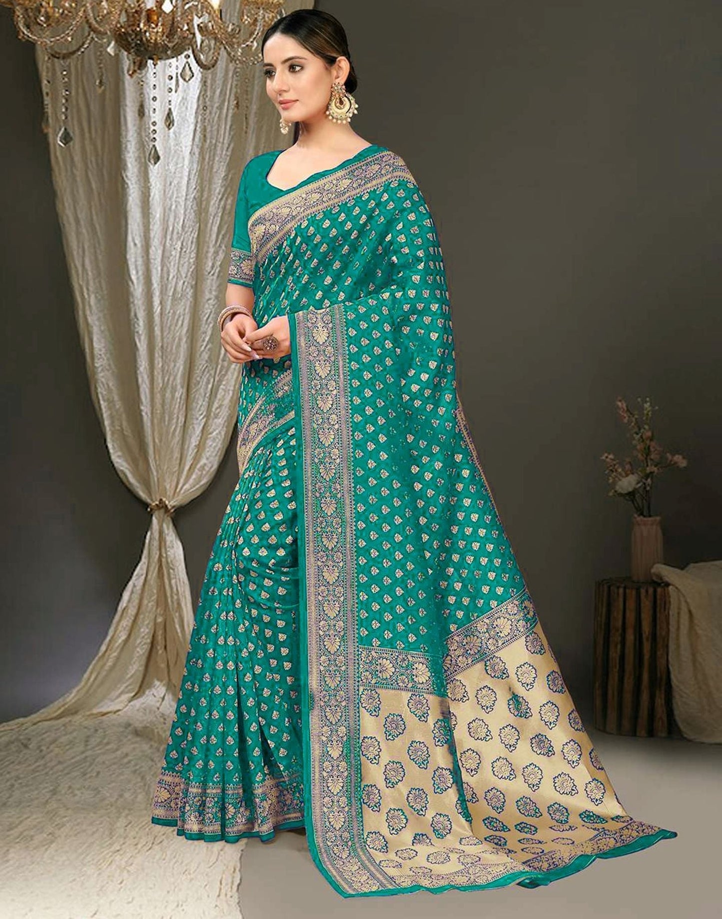 Rama Green Jacquard Silk Saree 