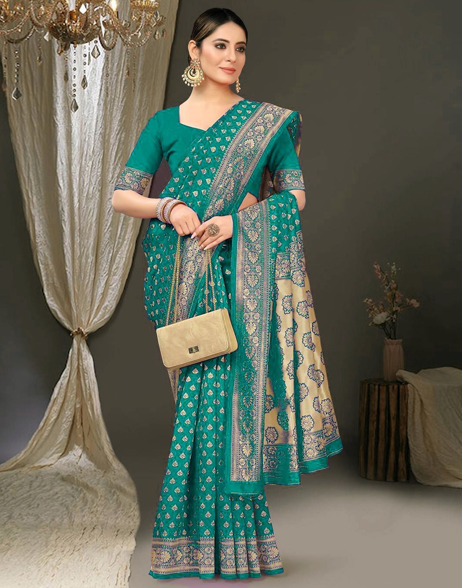 Rama Green Jacquard Silk Saree 