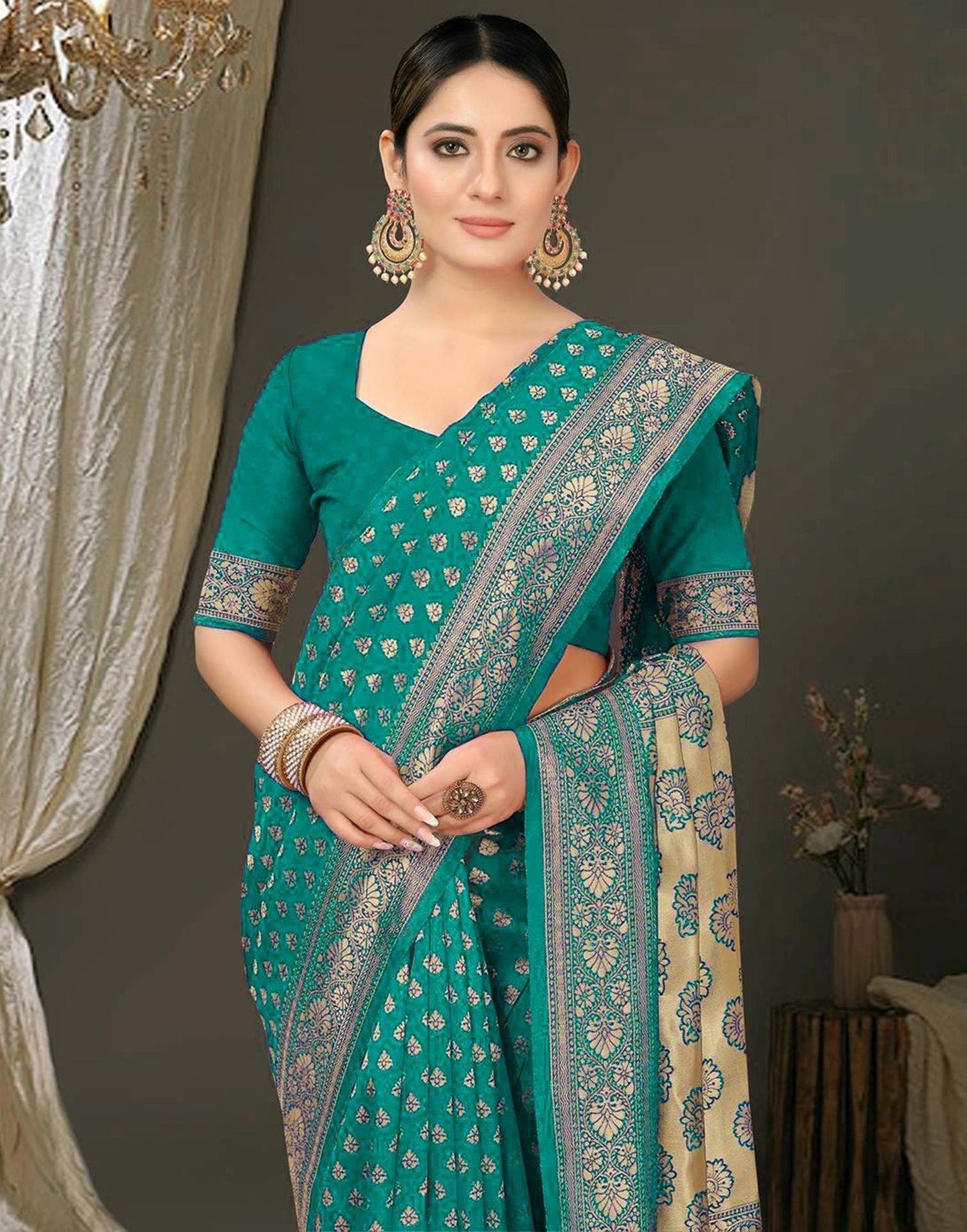 Rama Green Jacquard Silk Saree 