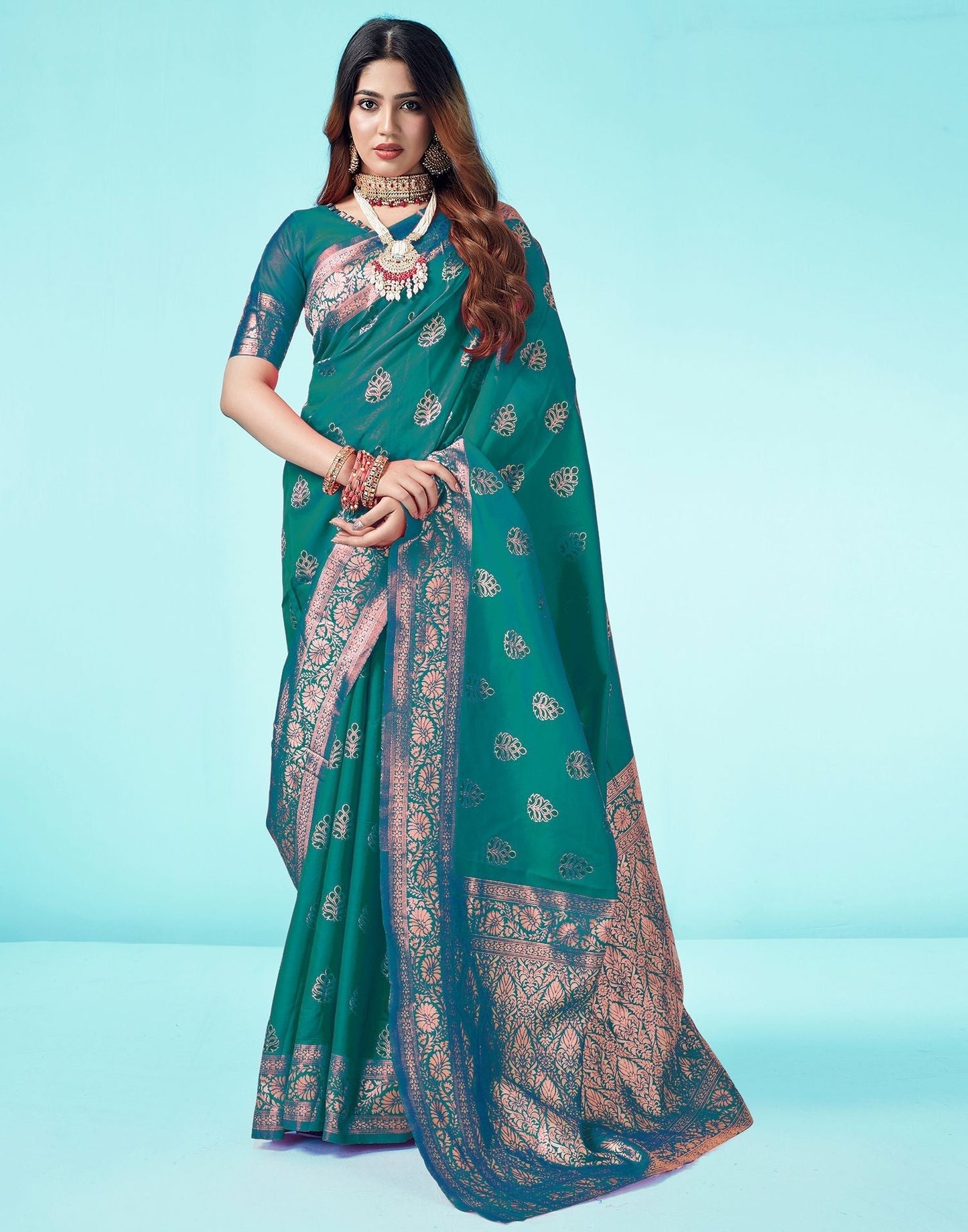 Rama Green Jacquard Silk Saree 