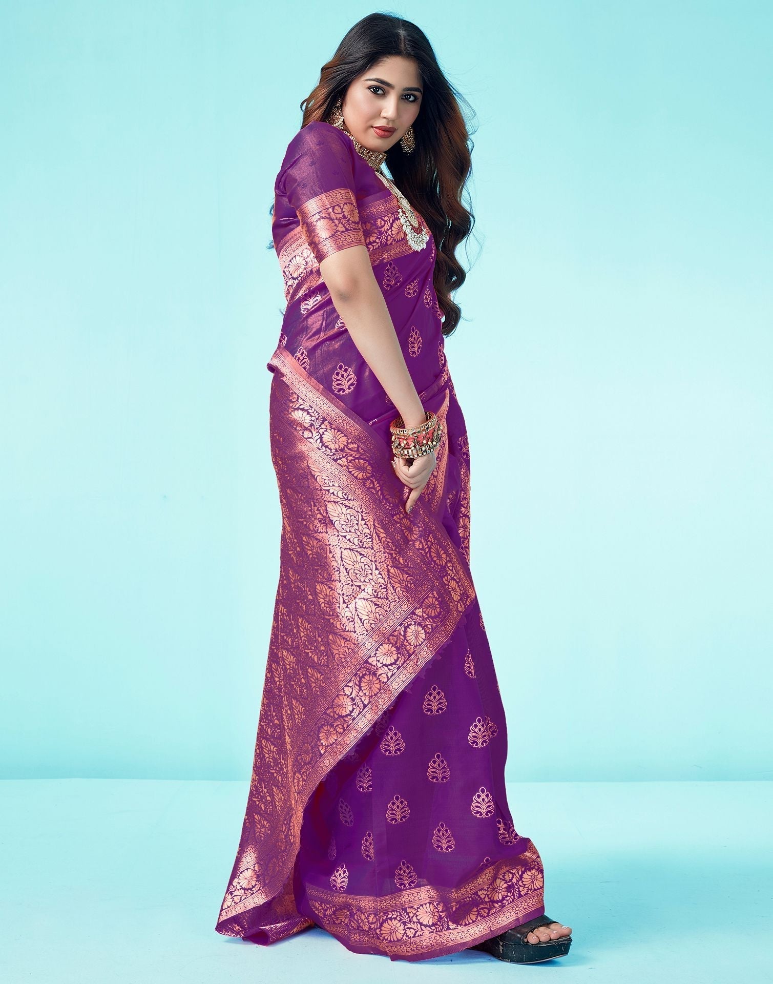 Dark Purple Jacquard Silk Saree 