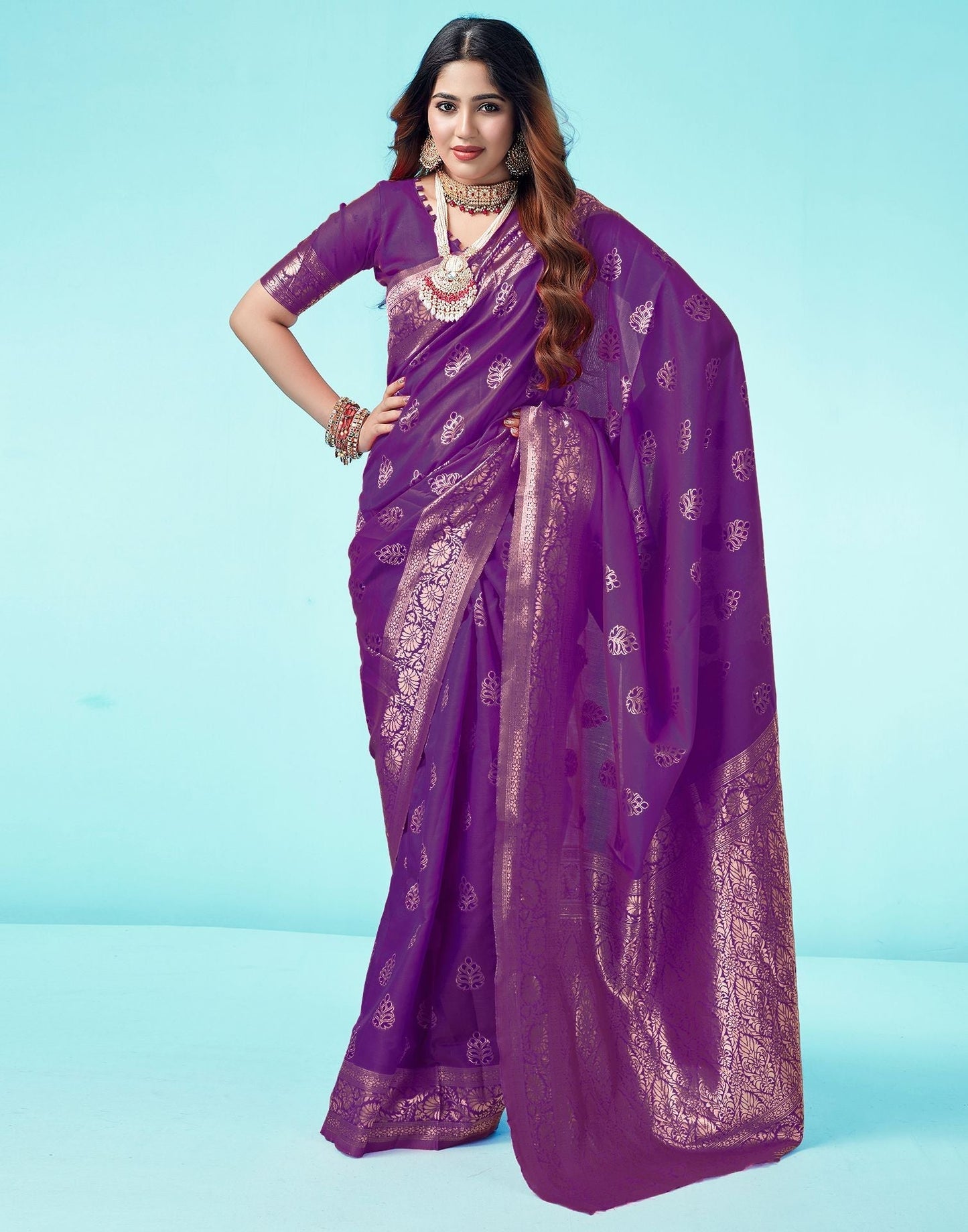 Dark Purple Jacquard Silk Saree 