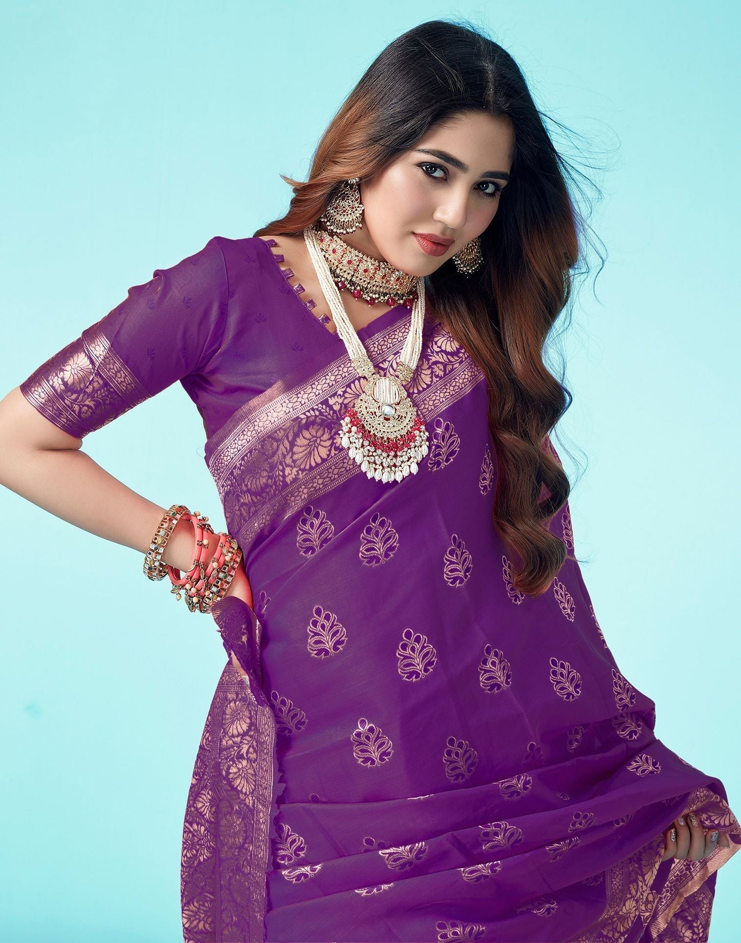 Dark Purple Jacquard Silk Saree 