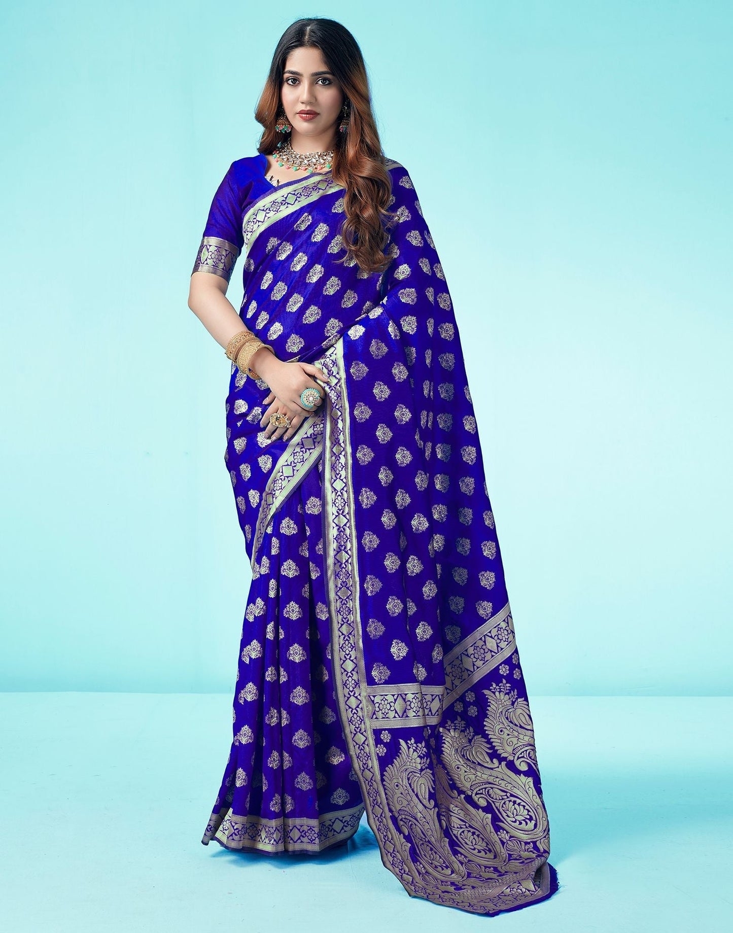 Royal Blue Jacquard Silk Saree 