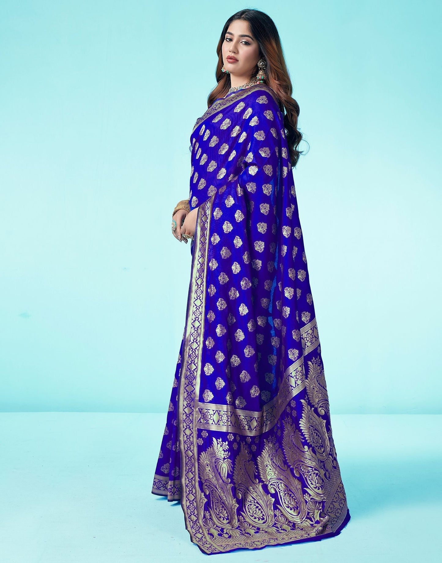 Royal Blue Jacquard Silk Saree 