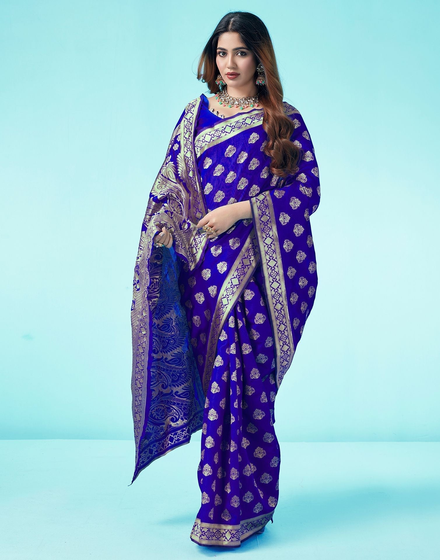 Royal Blue Jacquard Silk Saree 