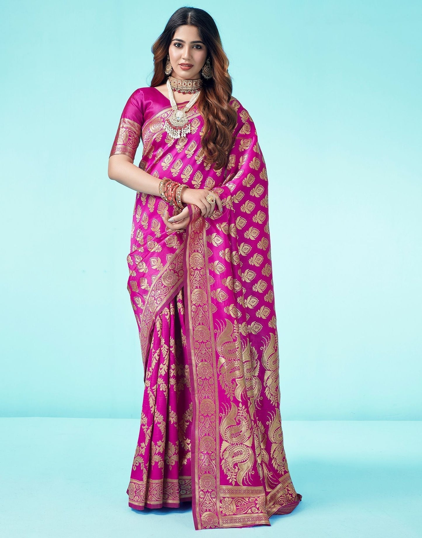 Rani Pink Jacquard Silk Saree 