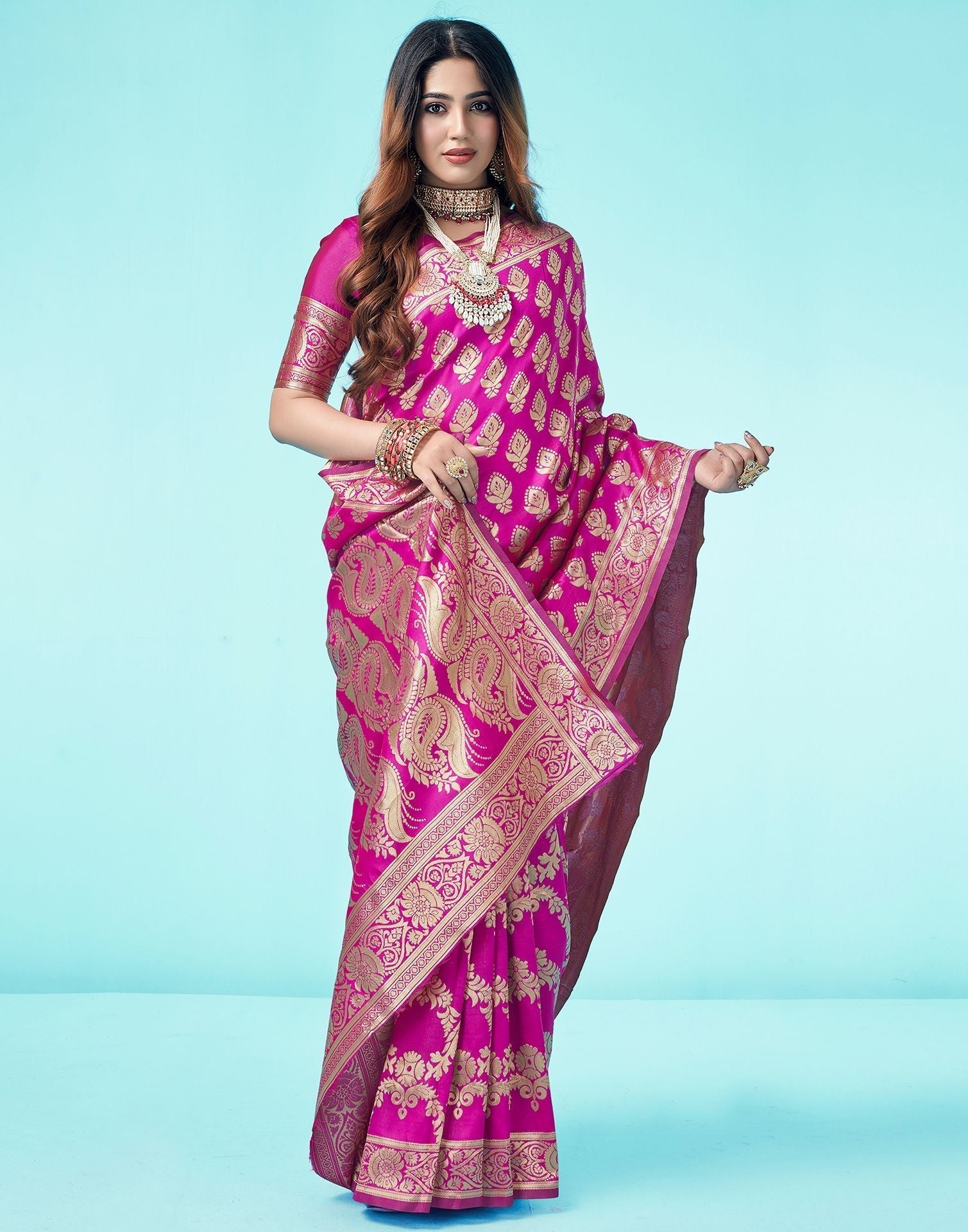 Rani Pink Jacquard Silk Saree 