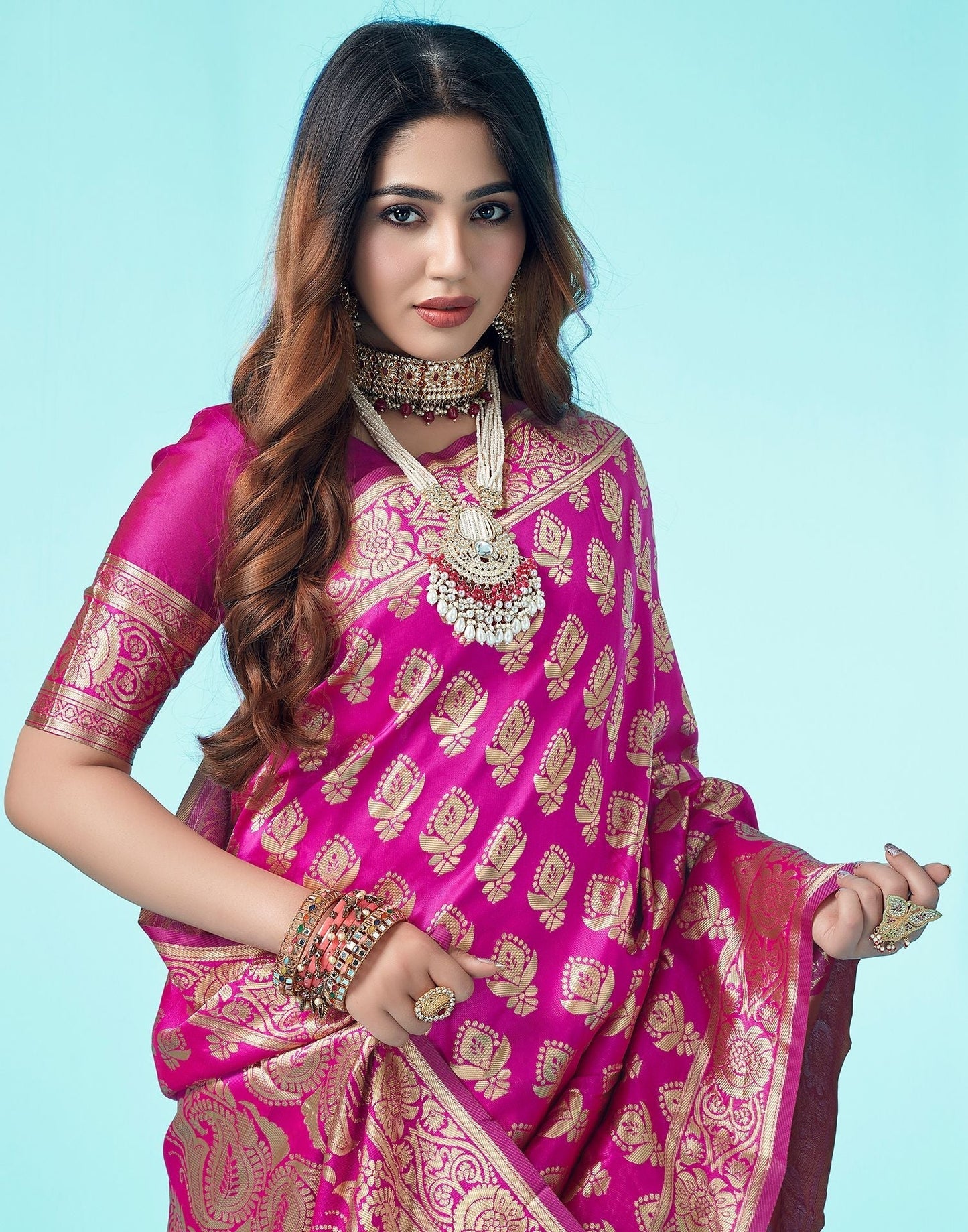 Rani Pink Jacquard Silk Saree 