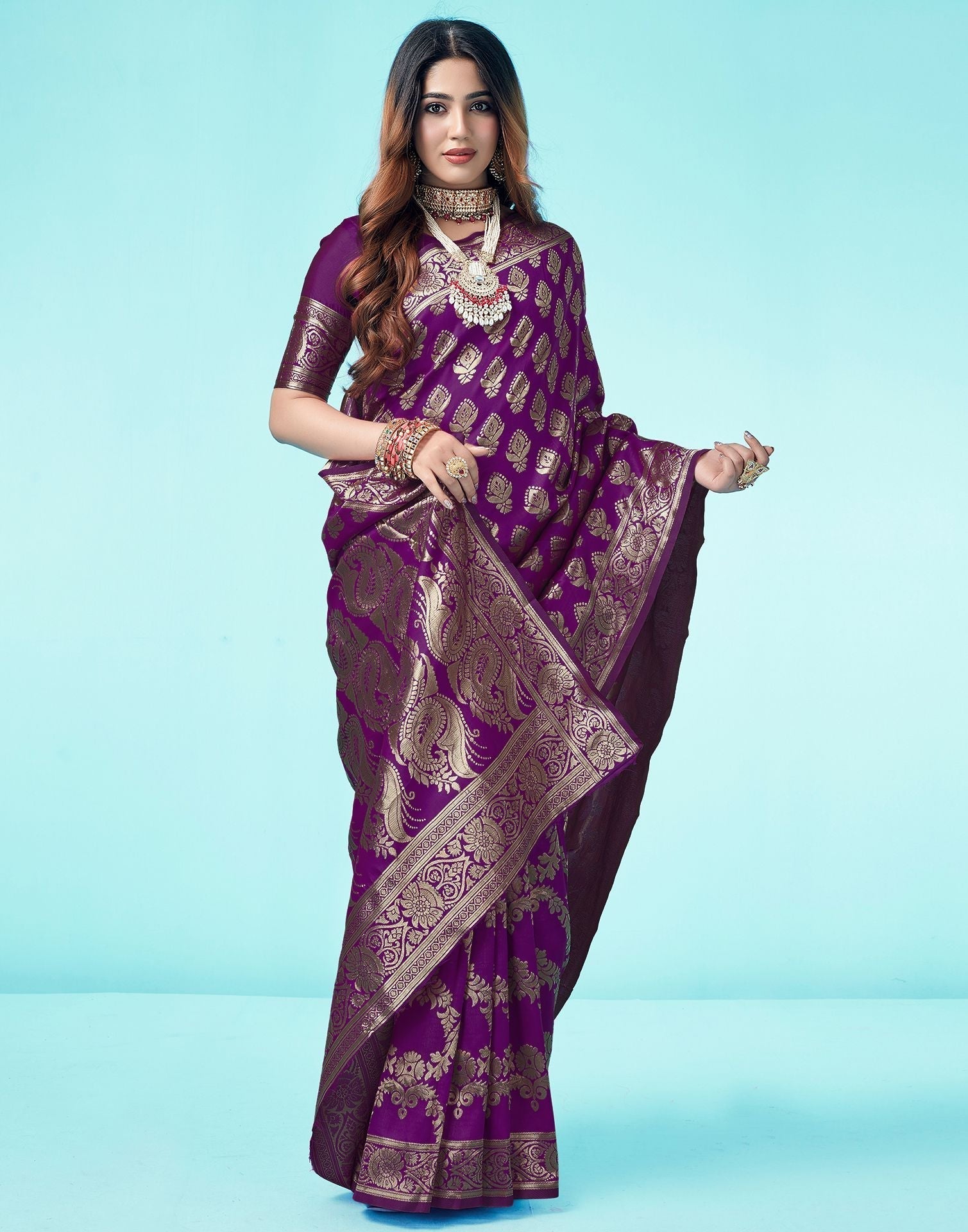 Dark Purple Jacquard Silk Saree 