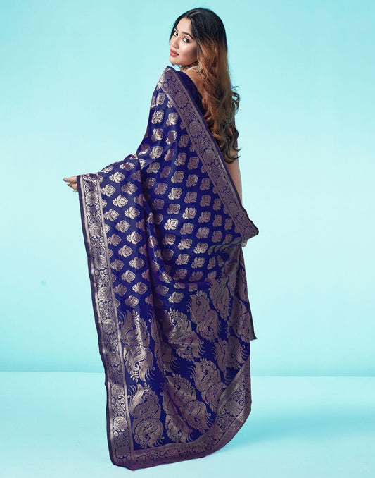 Navy Blue Jacquard Silk Saree 