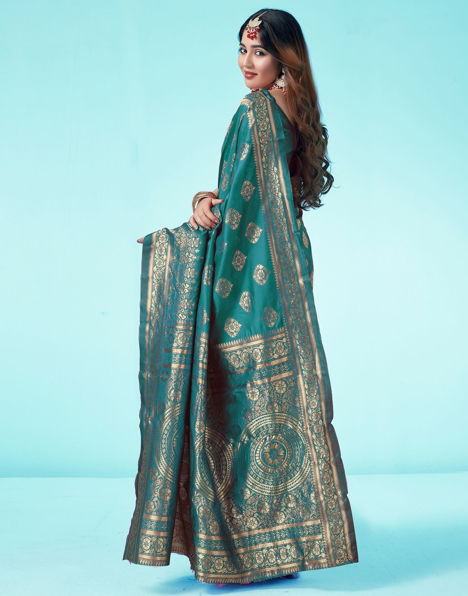 Rama Green Jacquard Silk Saree 