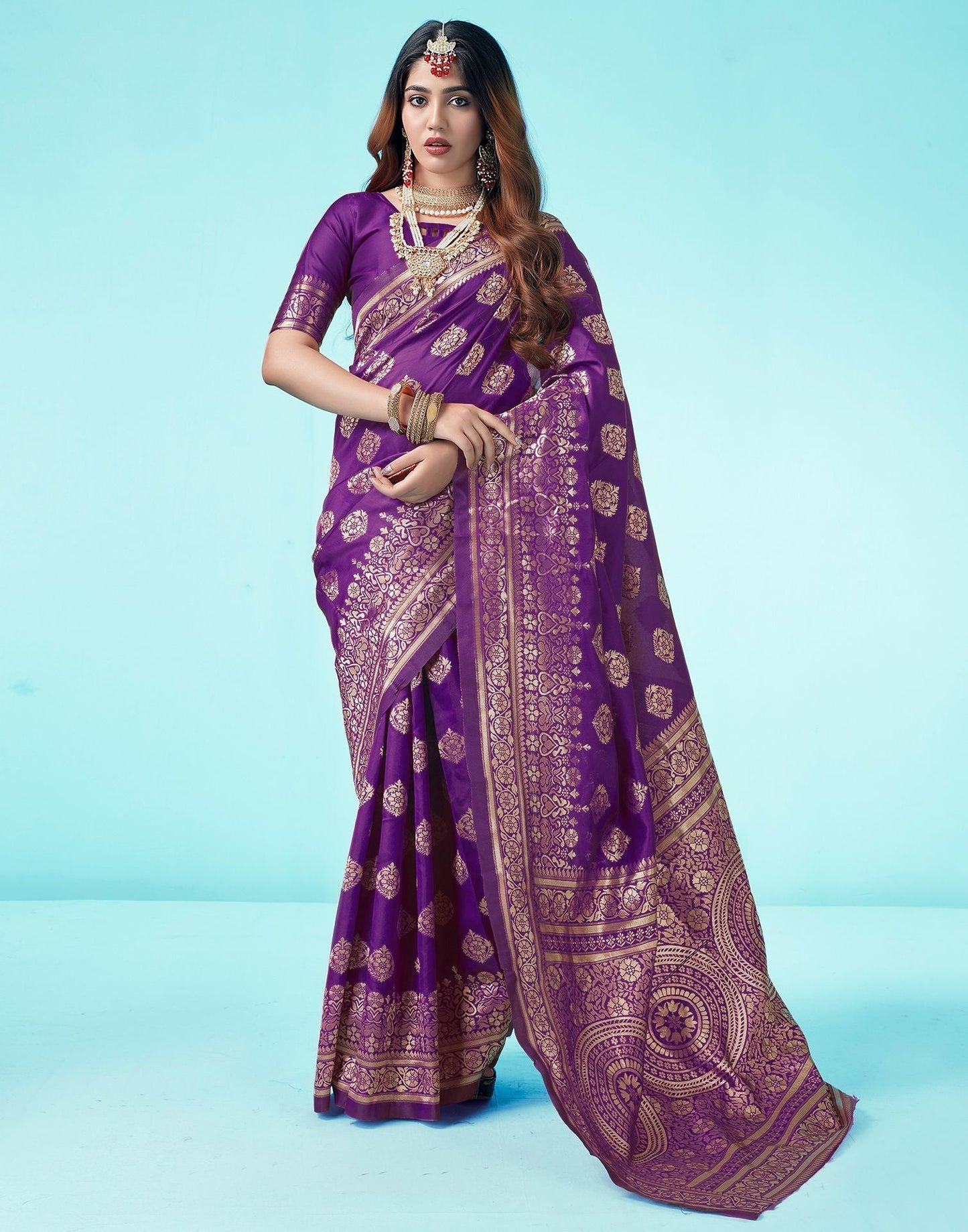 Dark Purple Jacquard Silk Saree 