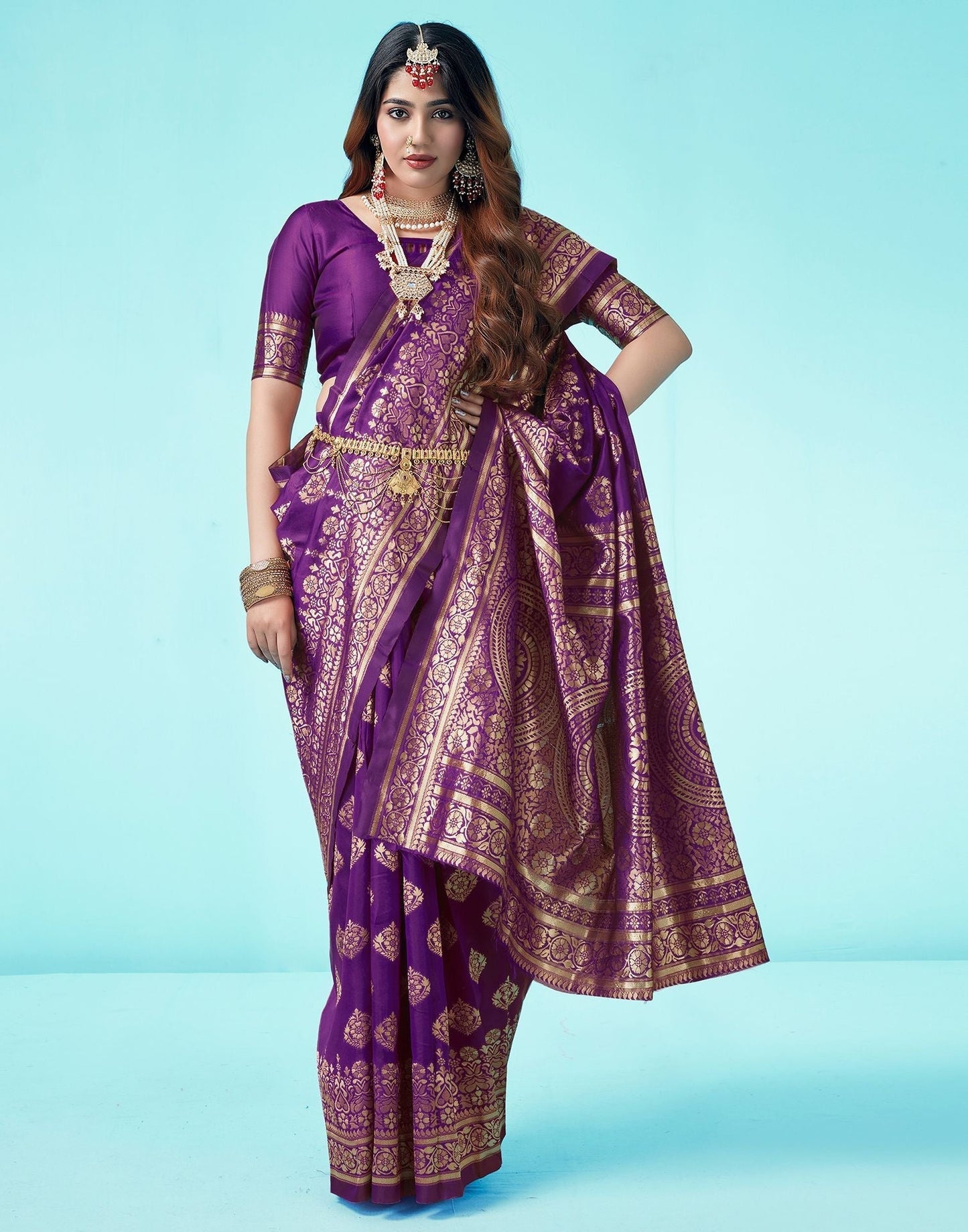 Dark Purple Jacquard Silk Saree 