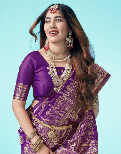 Dark Purple Jacquard Silk Saree 