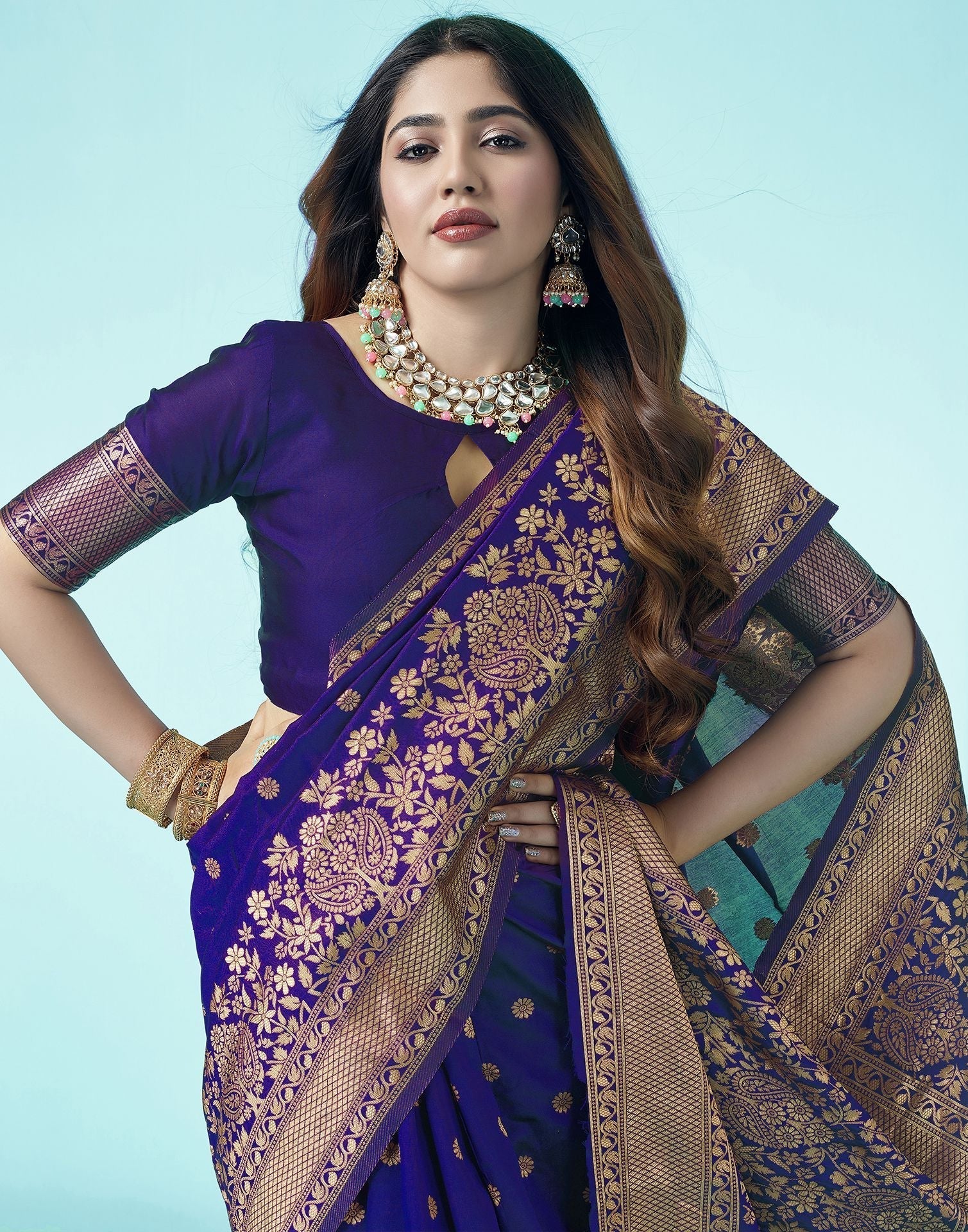 Royal Blue Jacquard Silk Saree 