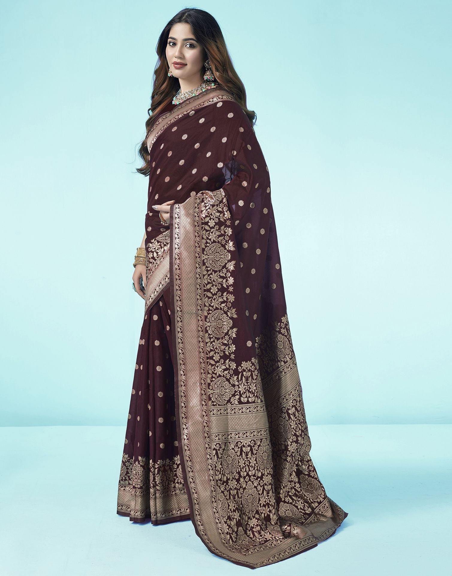 Brown Jacquard Silk Saree 