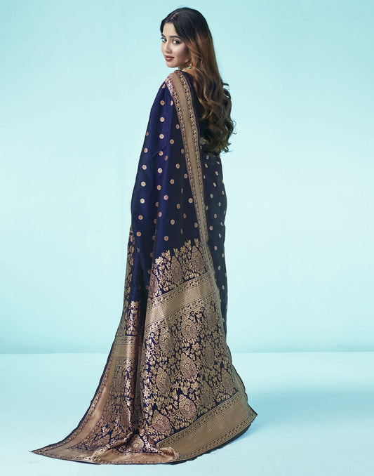 Navy Blue Jacquard Silk Saree 