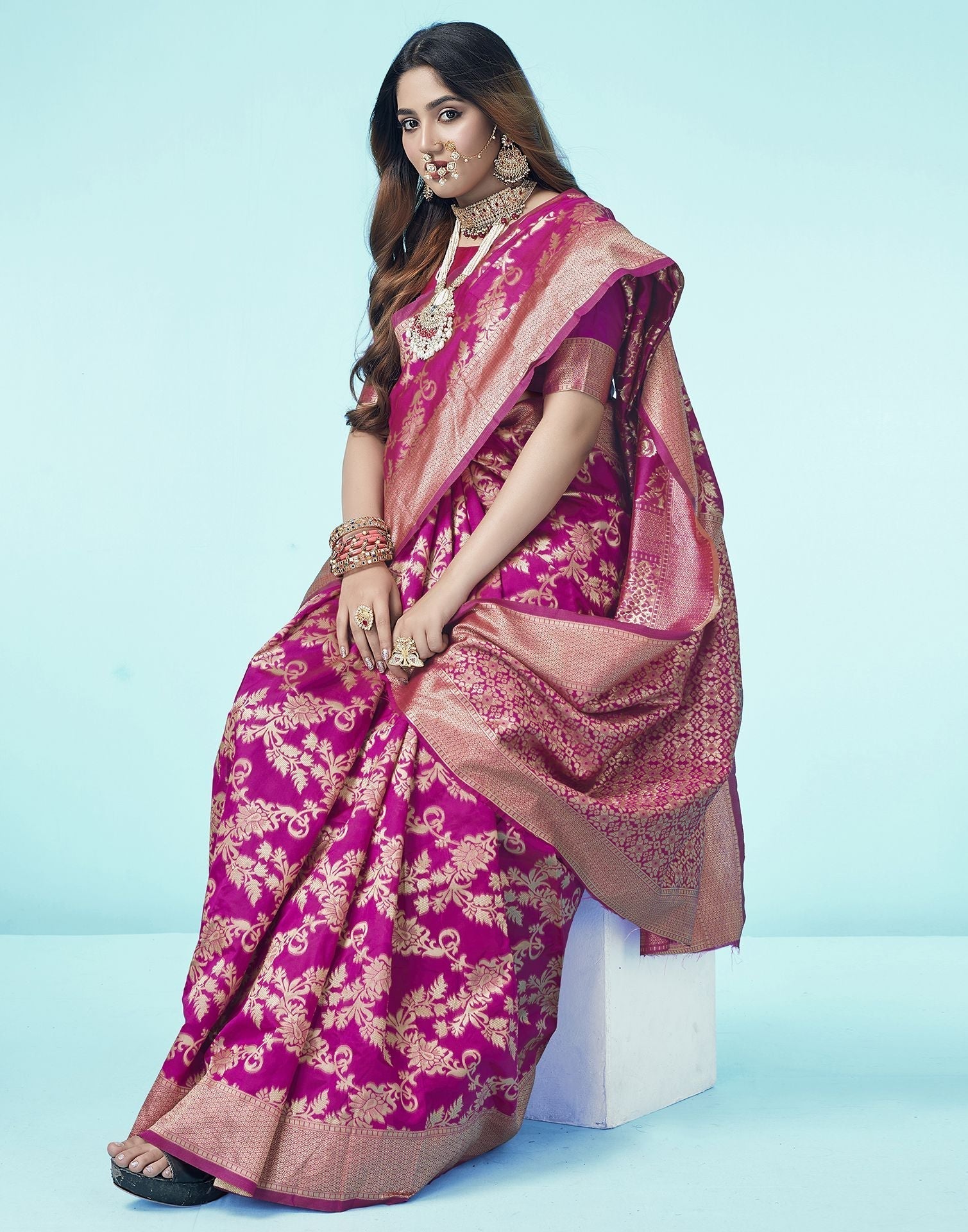 Rani Pink Jacquard Silk Saree 