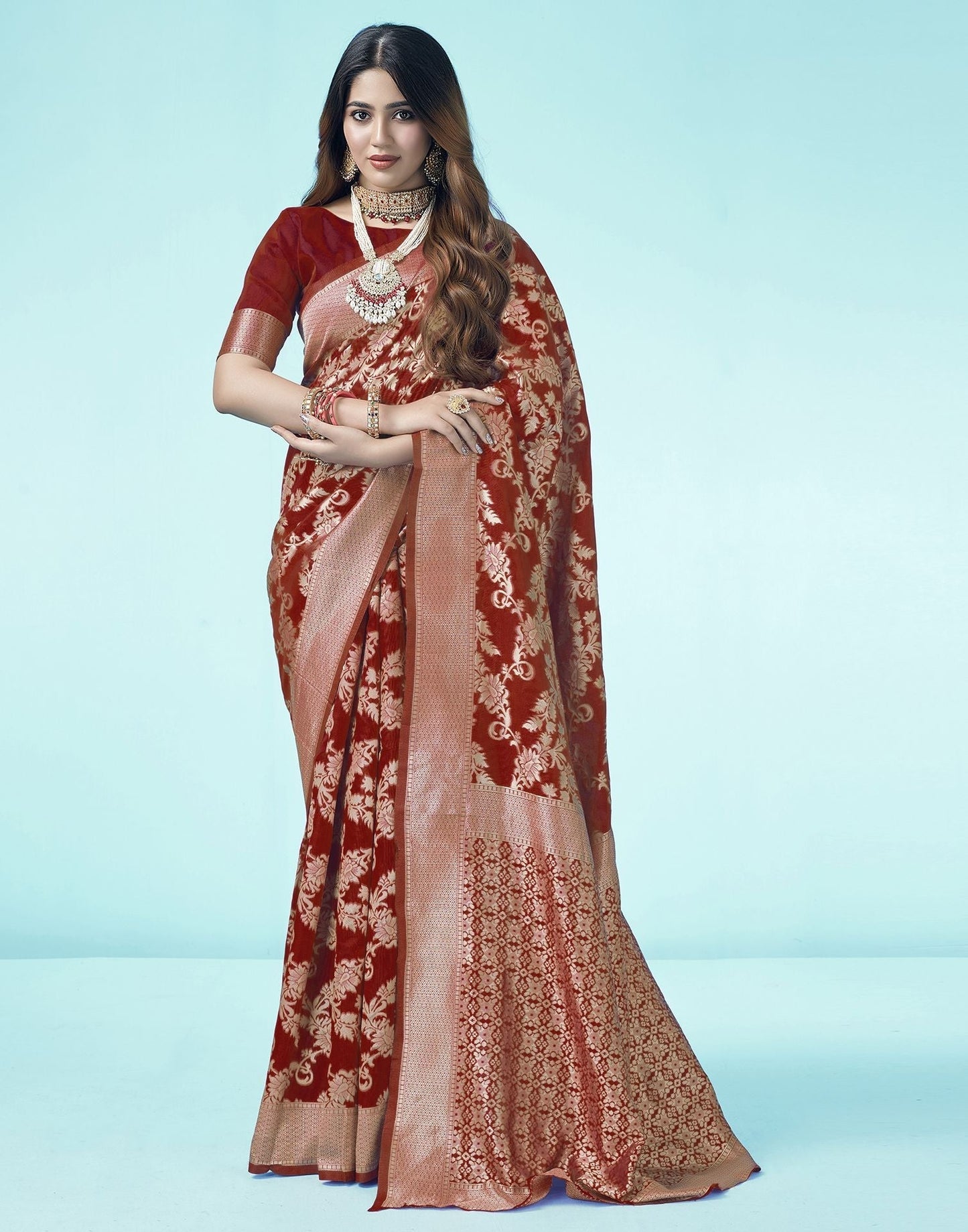 Red Jacquard Silk Saree 