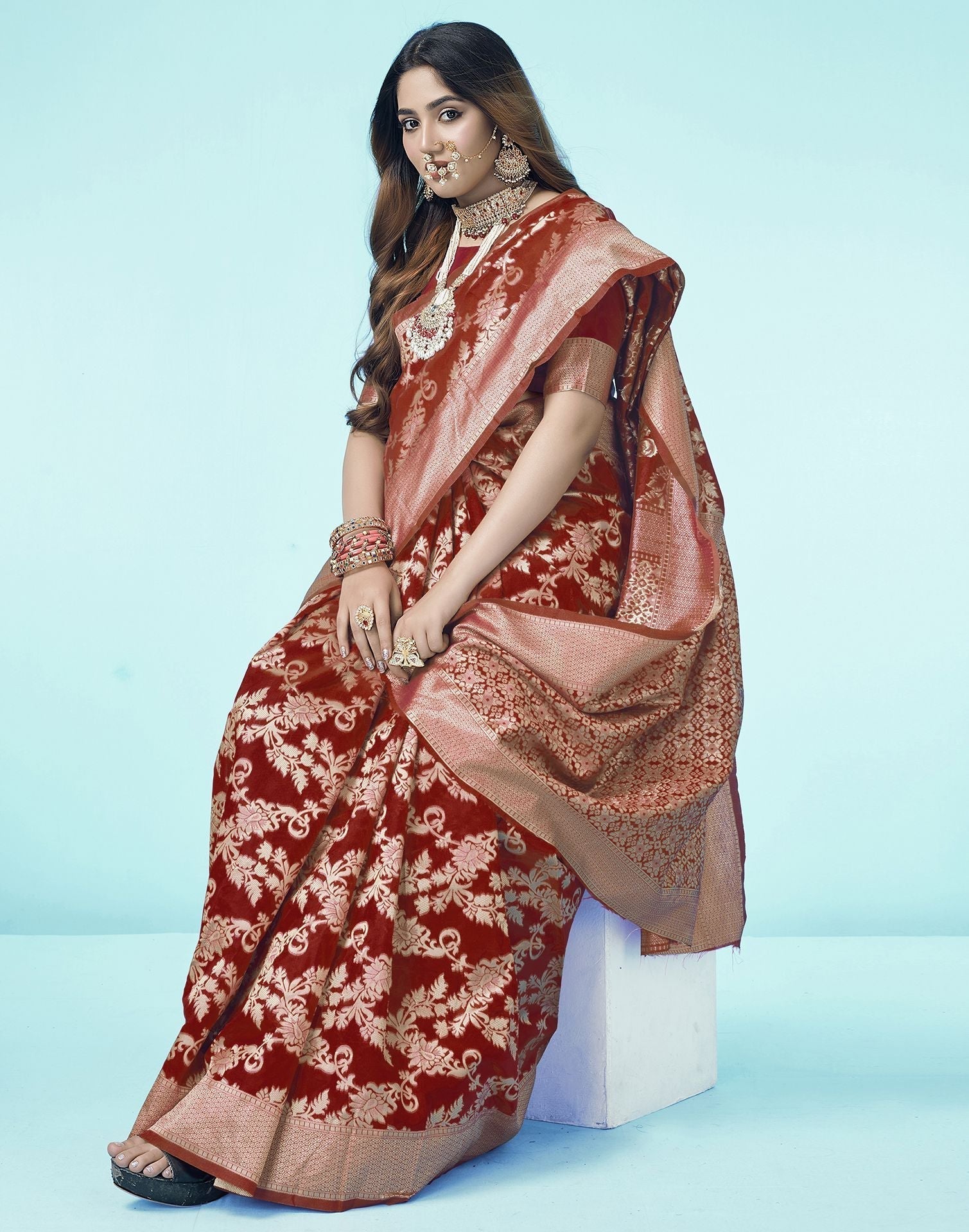 Red Jacquard Silk Saree 