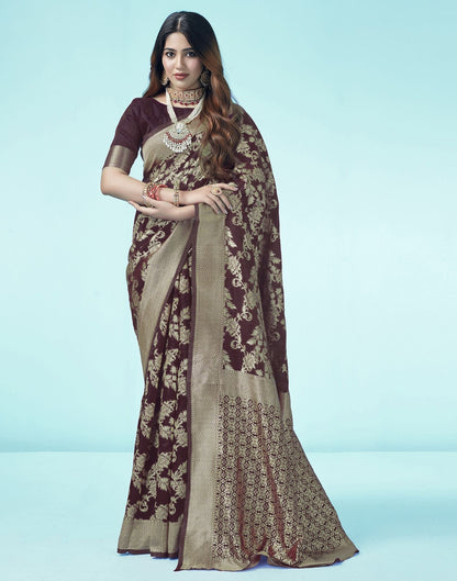 Brown Jacquard Silk Saree 