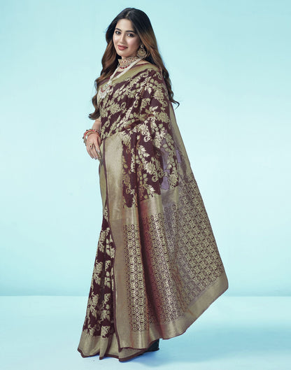 Brown Jacquard Silk Saree 