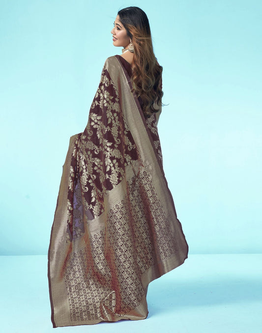 Brown Jacquard Silk Saree 