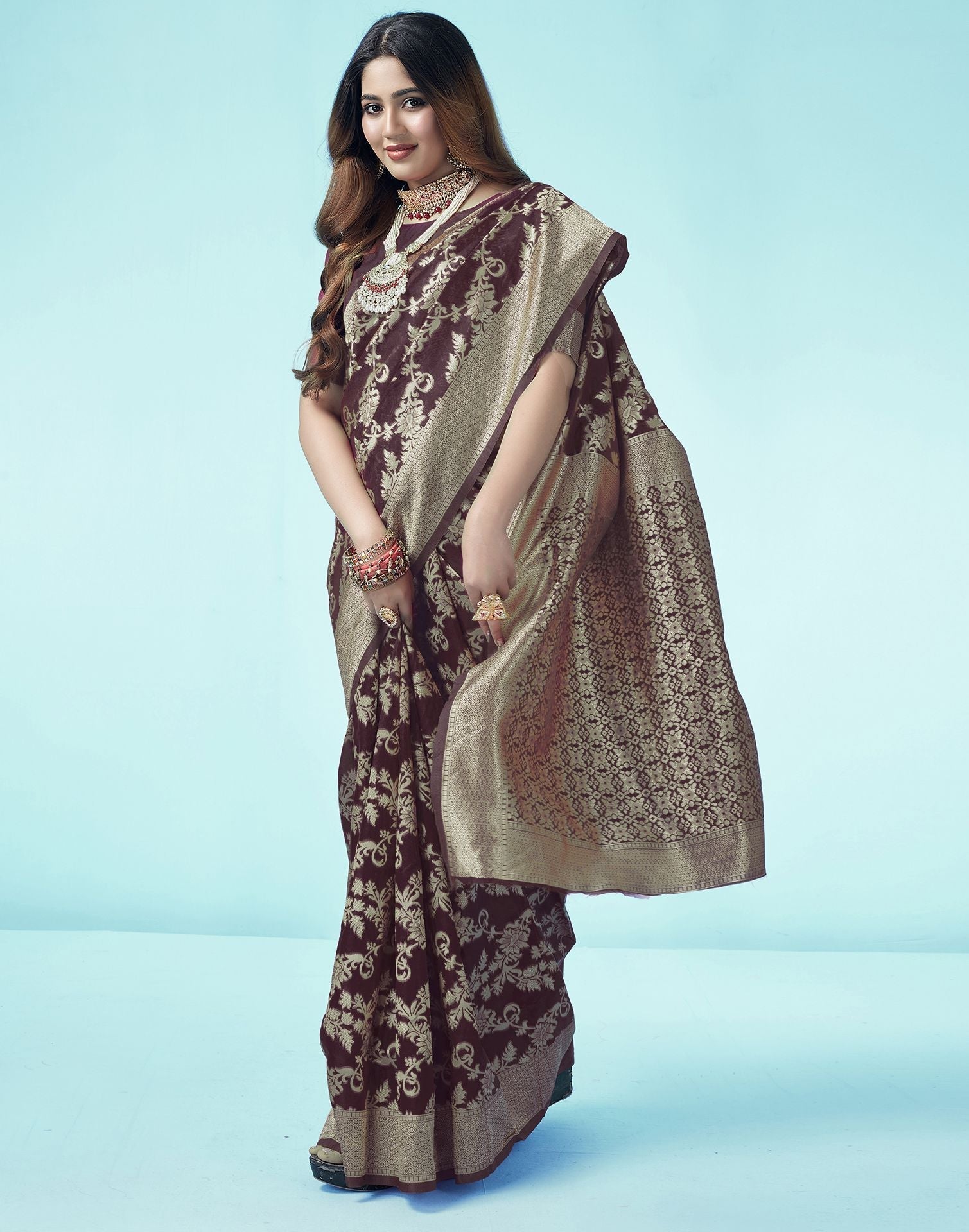 Brown Jacquard Silk Saree 