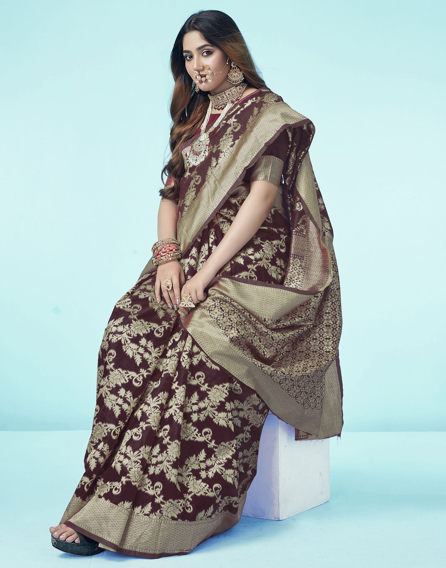 Brown Jacquard Silk Saree 