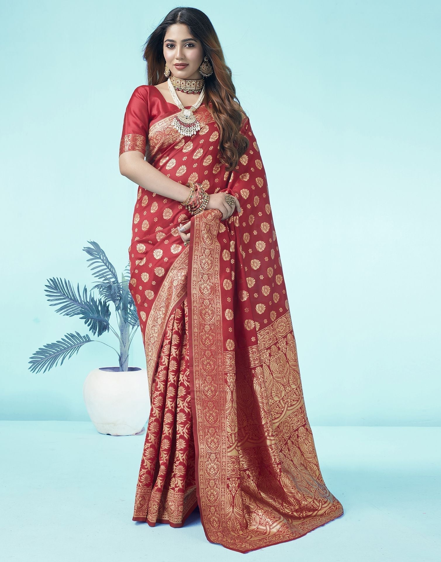 Red Jacquard Silk Saree 