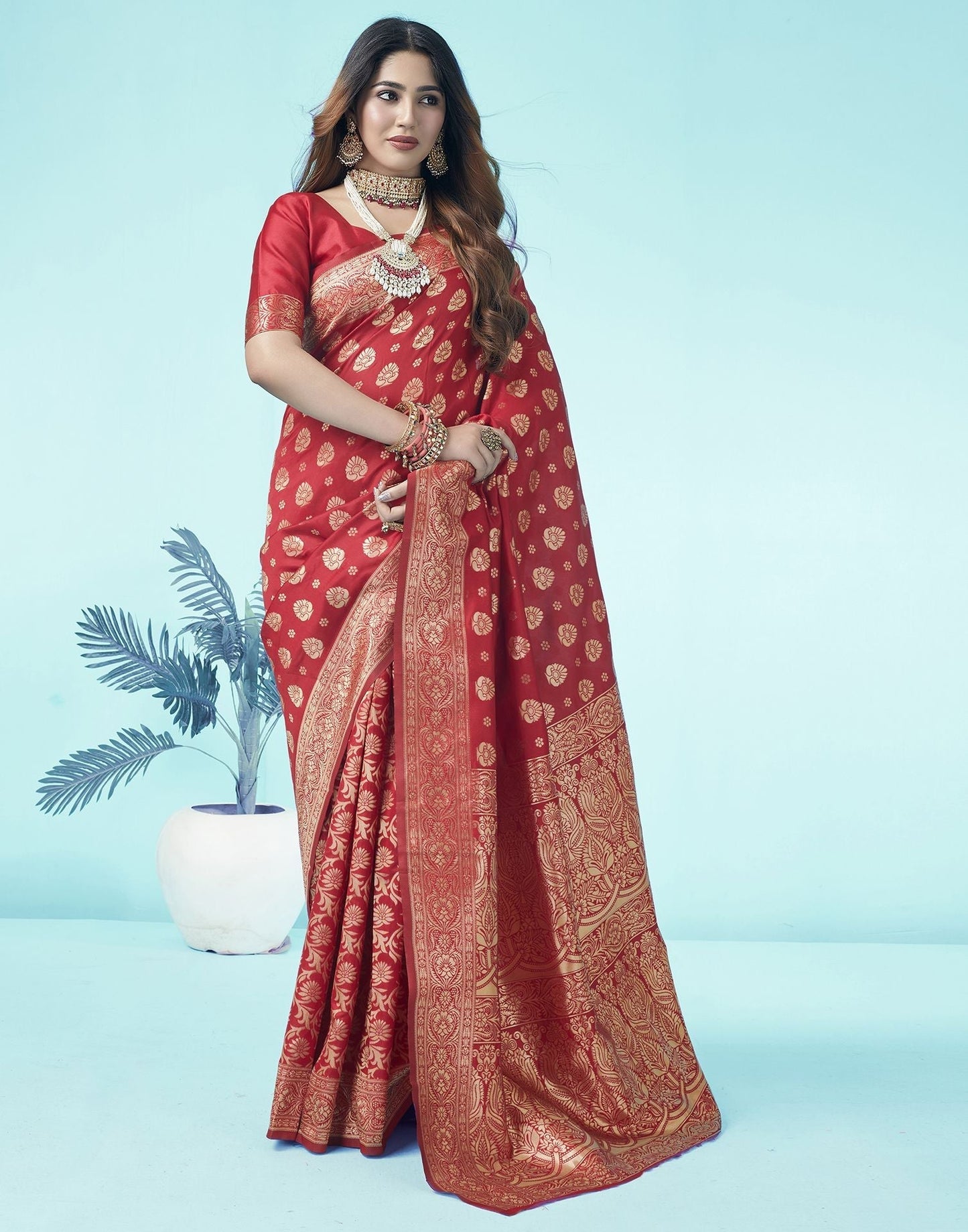 Red Jacquard Silk Saree 