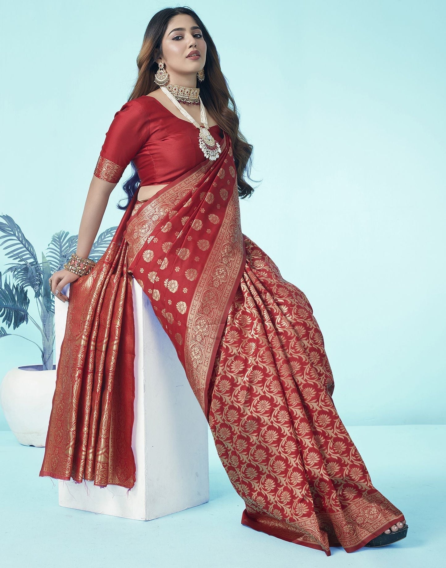 Red Jacquard Silk Saree 