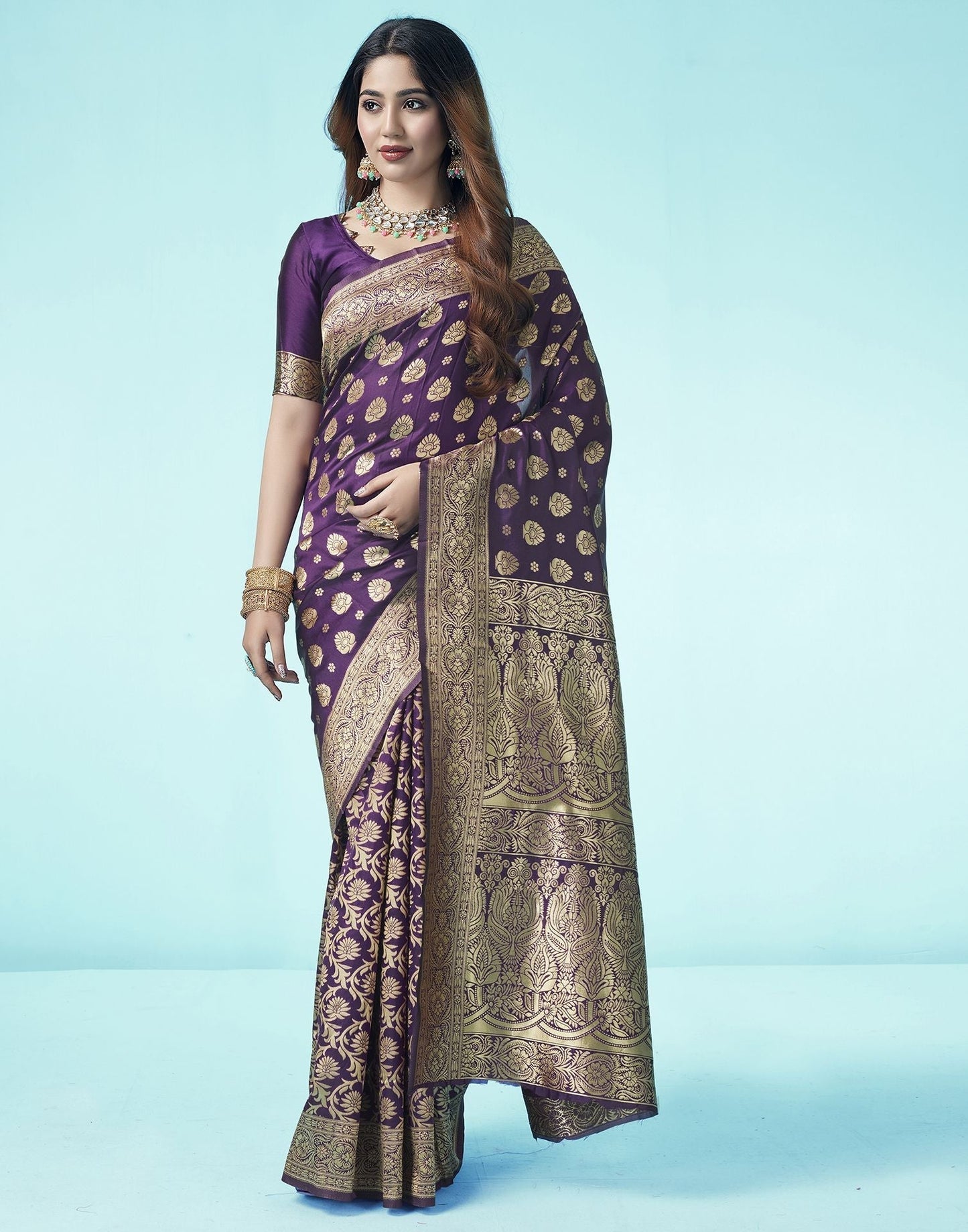 Purple Jacquard Silk Saree 