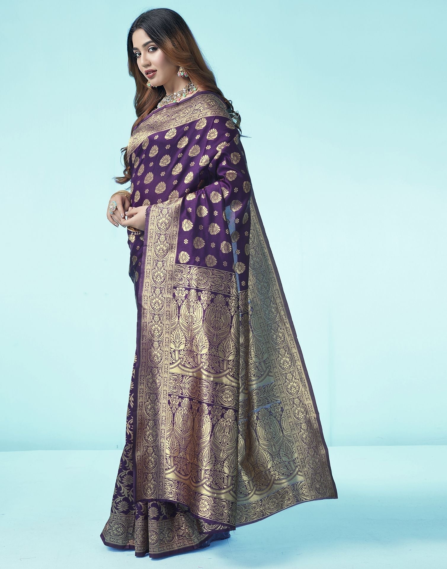 Purple Jacquard Silk Saree 