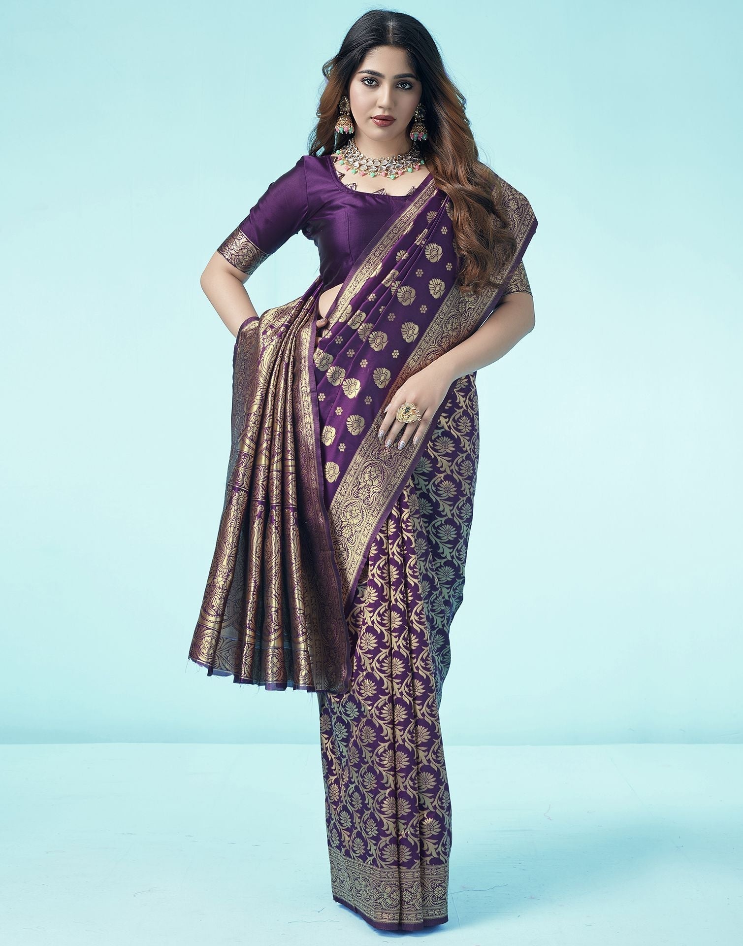 Purple Jacquard Silk Saree 