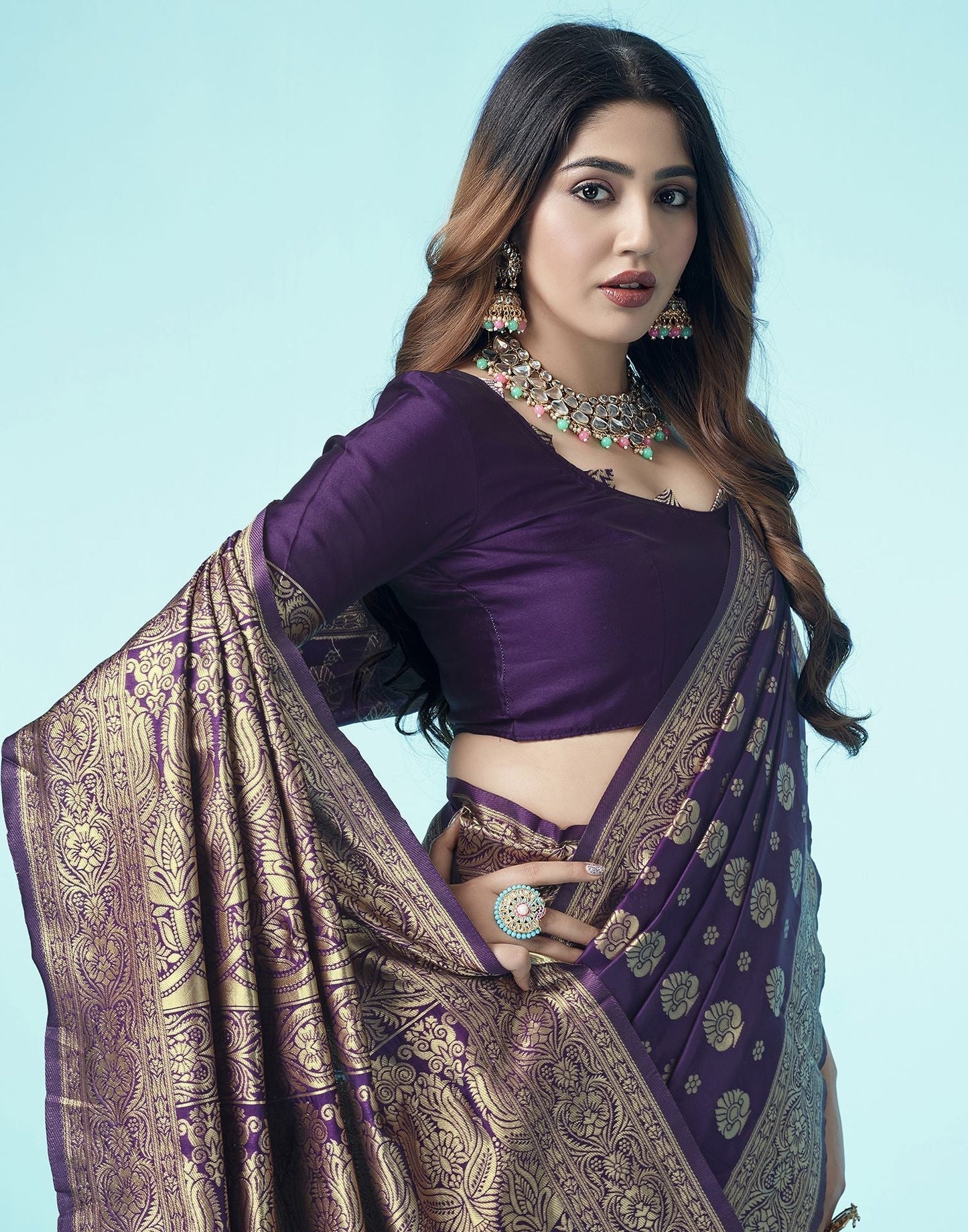 Purple Jacquard Silk Saree 