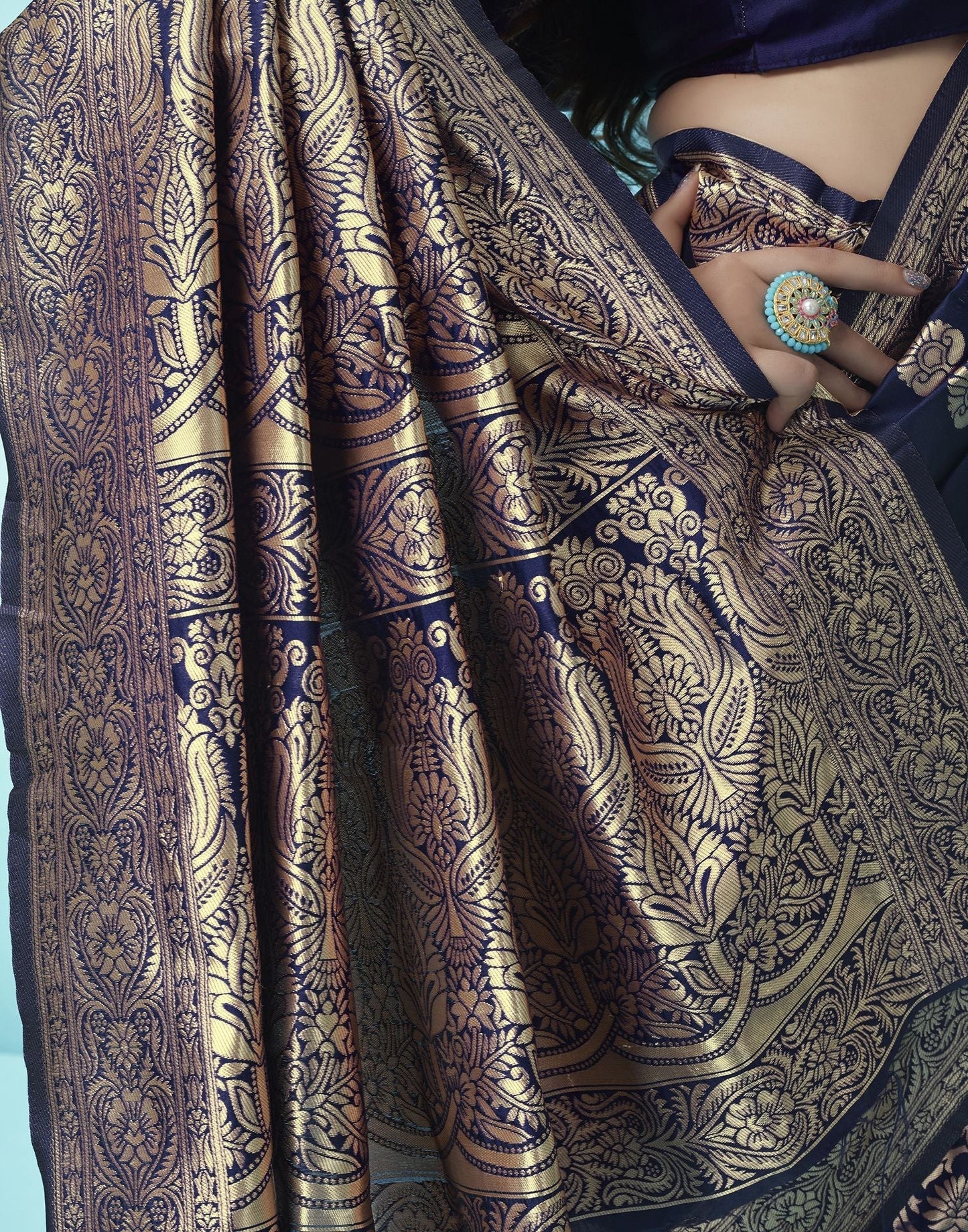 Navy Blue Jacquard Silk Saree 