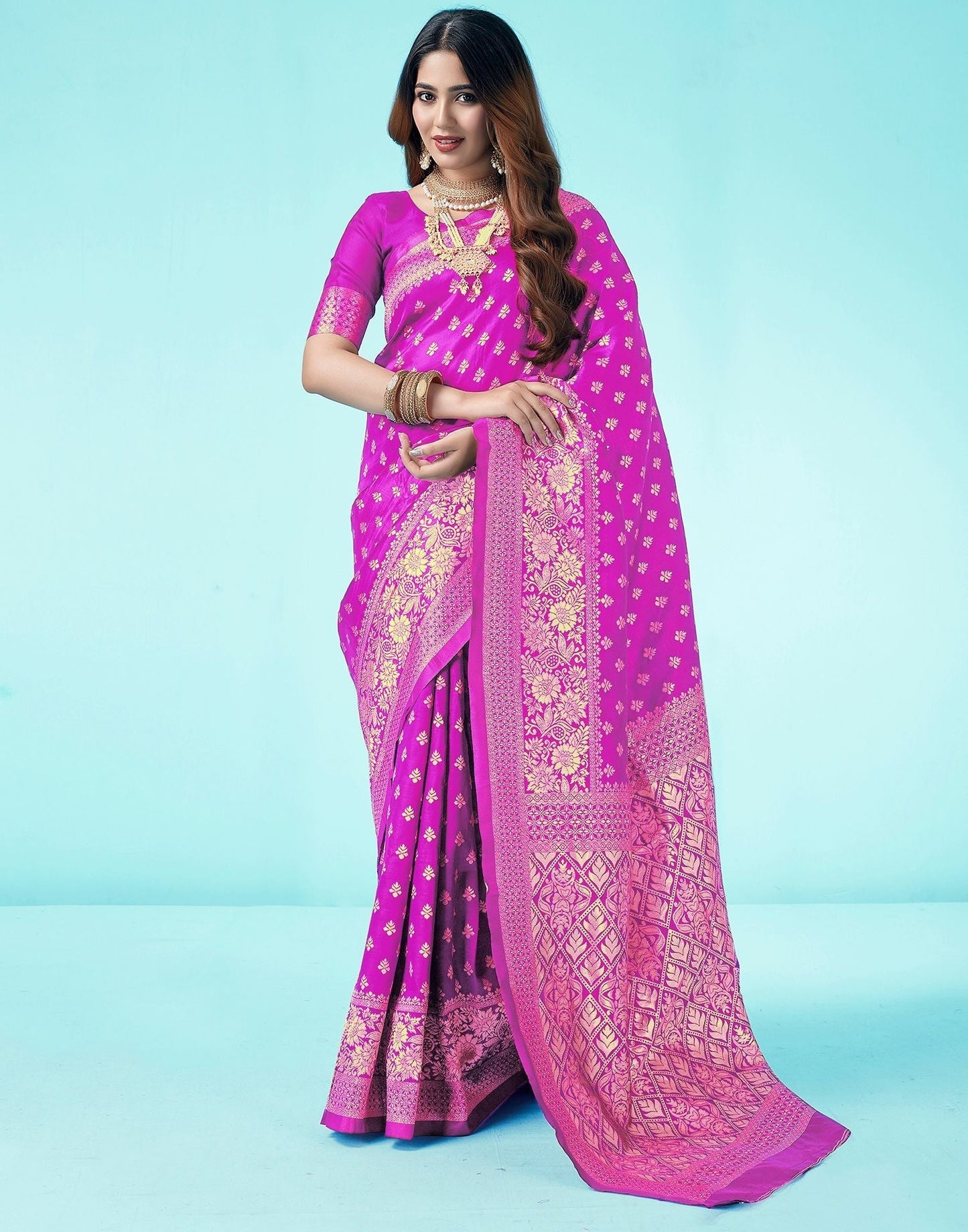 Pink Jacquard Silk Saree 