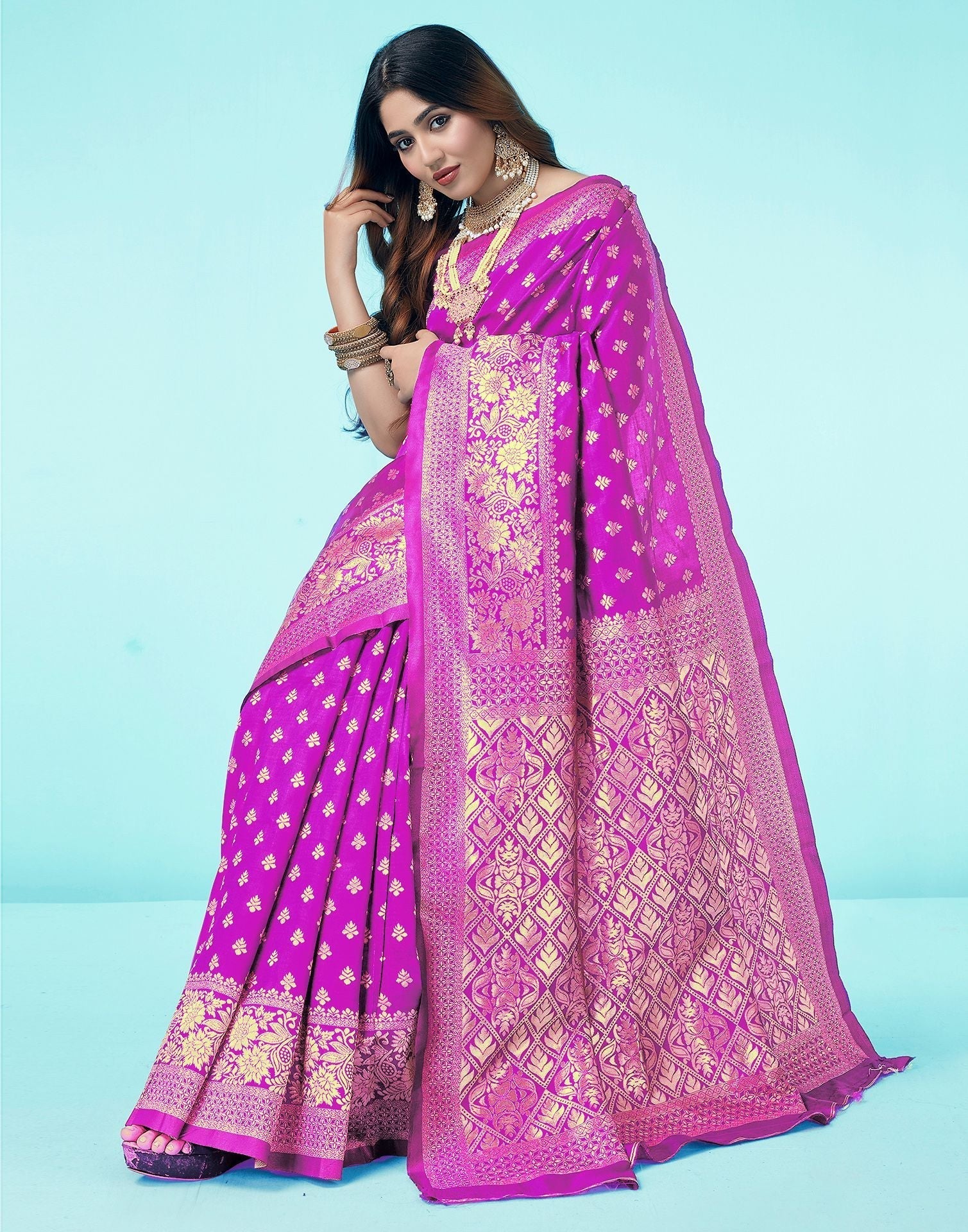 Pink Jacquard Silk Saree 