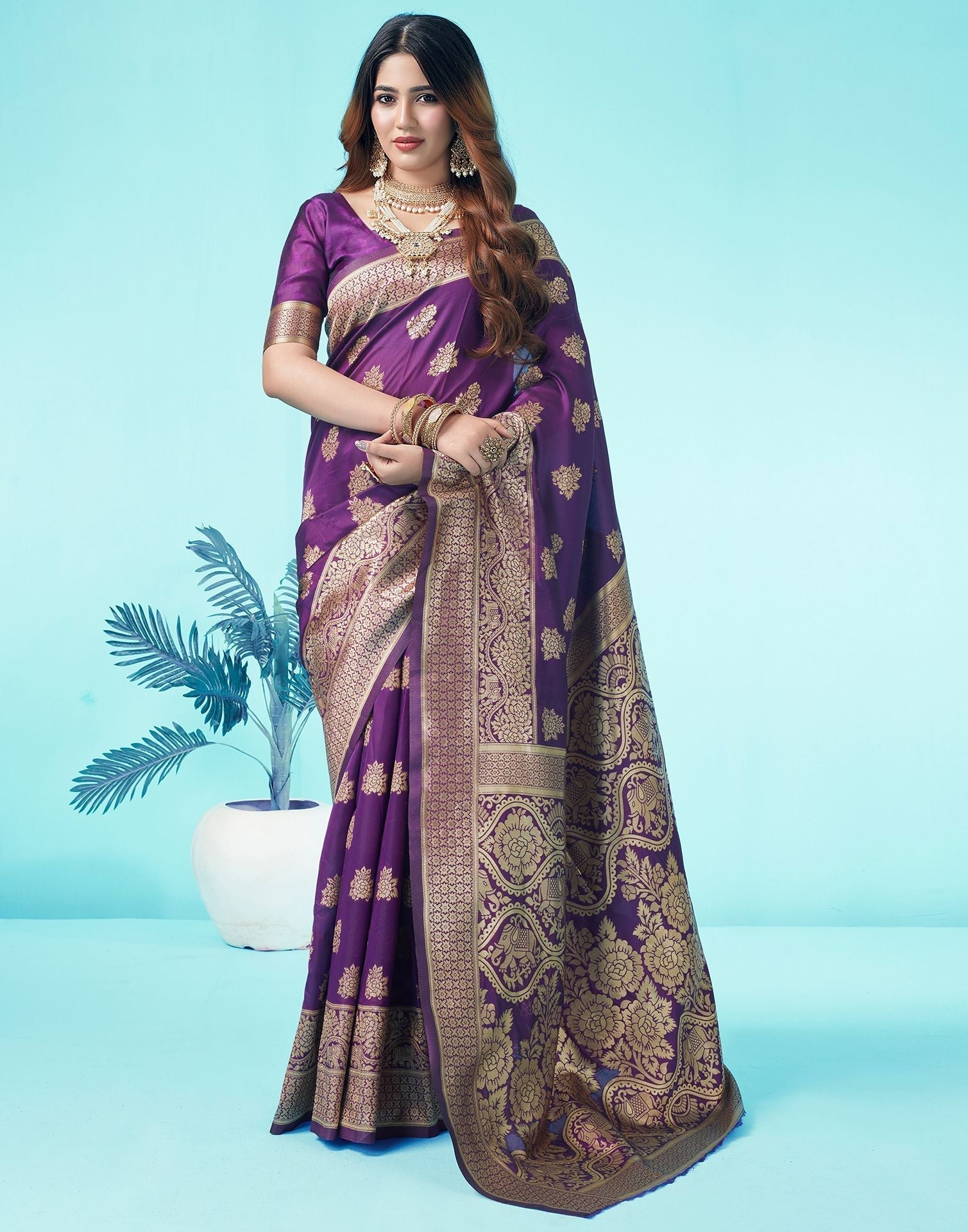 Dark Purple Jacquard Silk Saree 