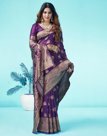 Dark Purple Jacquard Silk Saree 