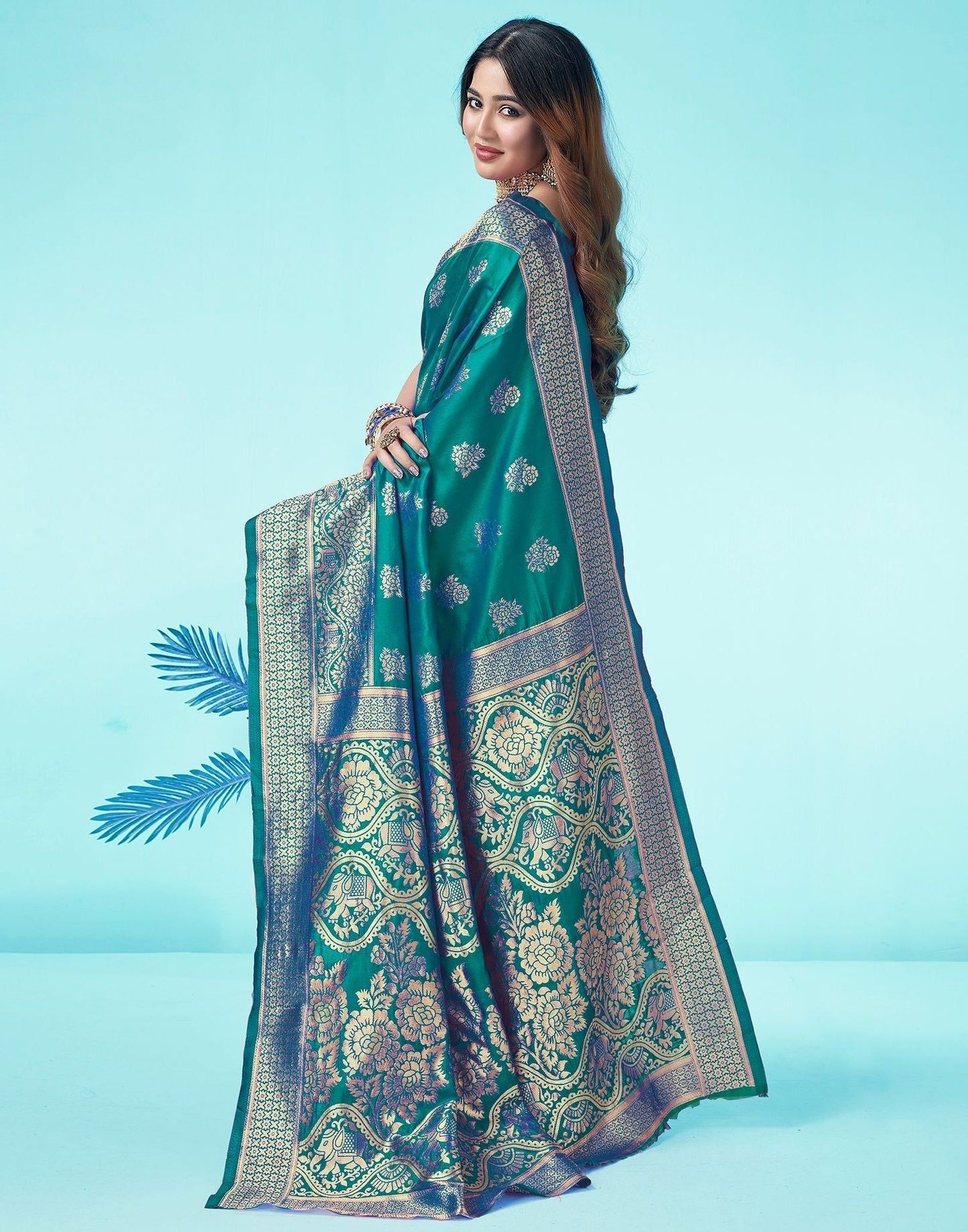 Rama Green Jacquard Silk Saree 