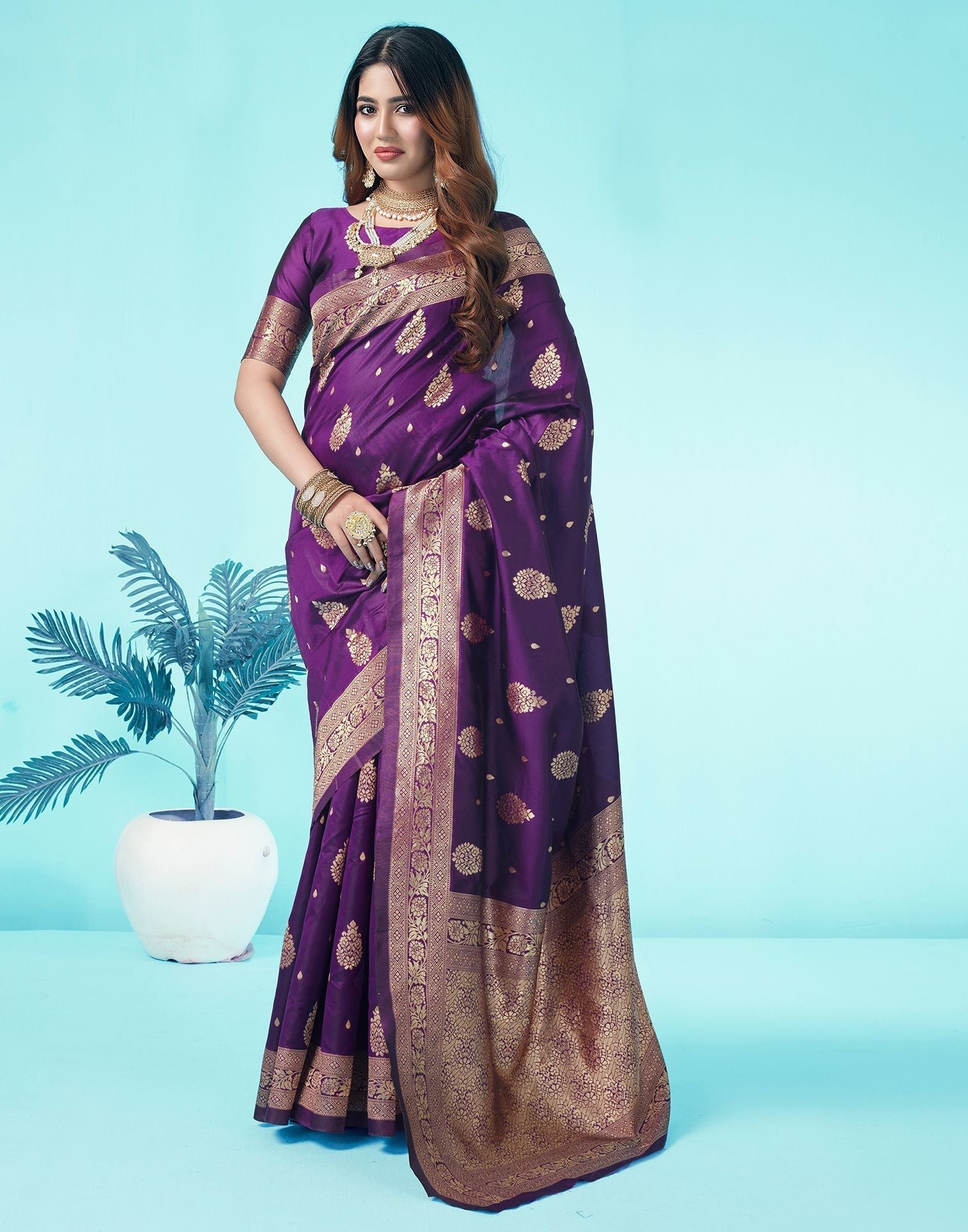 Dark Purple Jacquard Silk Saree 