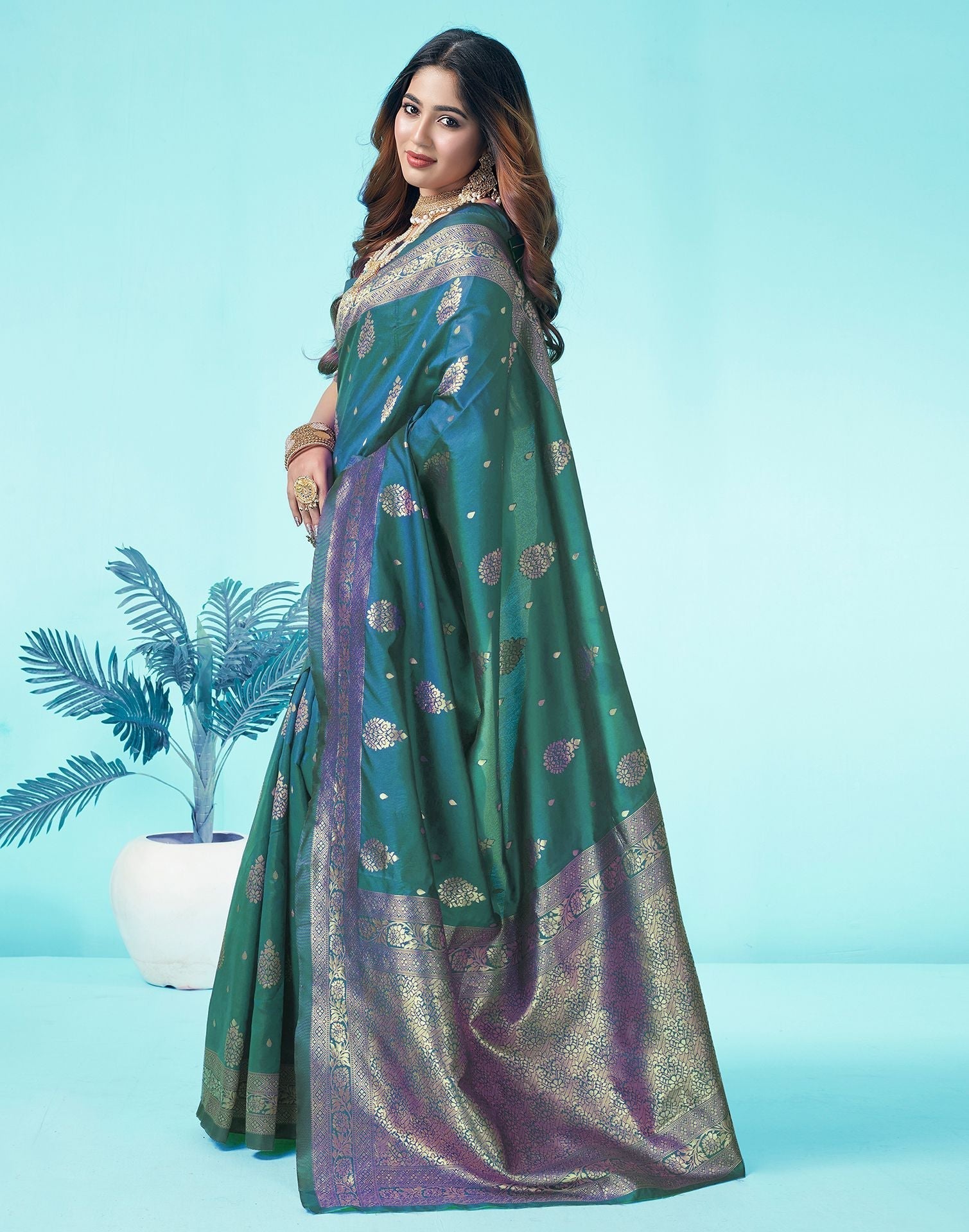 Rama Green Jacquard Silk Saree 