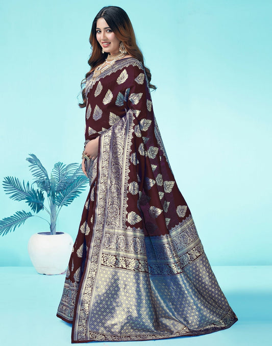 Brown Jacquard Silk Saree 