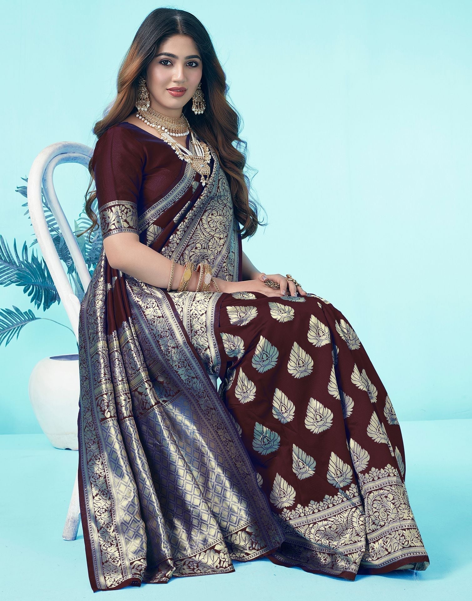 Brown Jacquard Silk Saree 