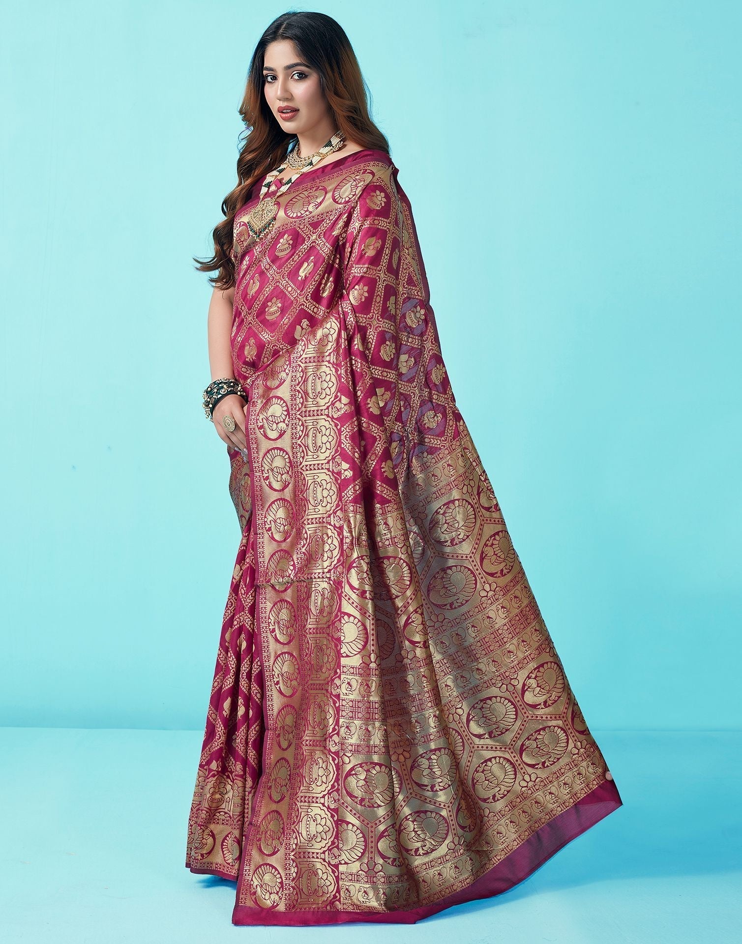 Wine Jacquard Silk Saree 