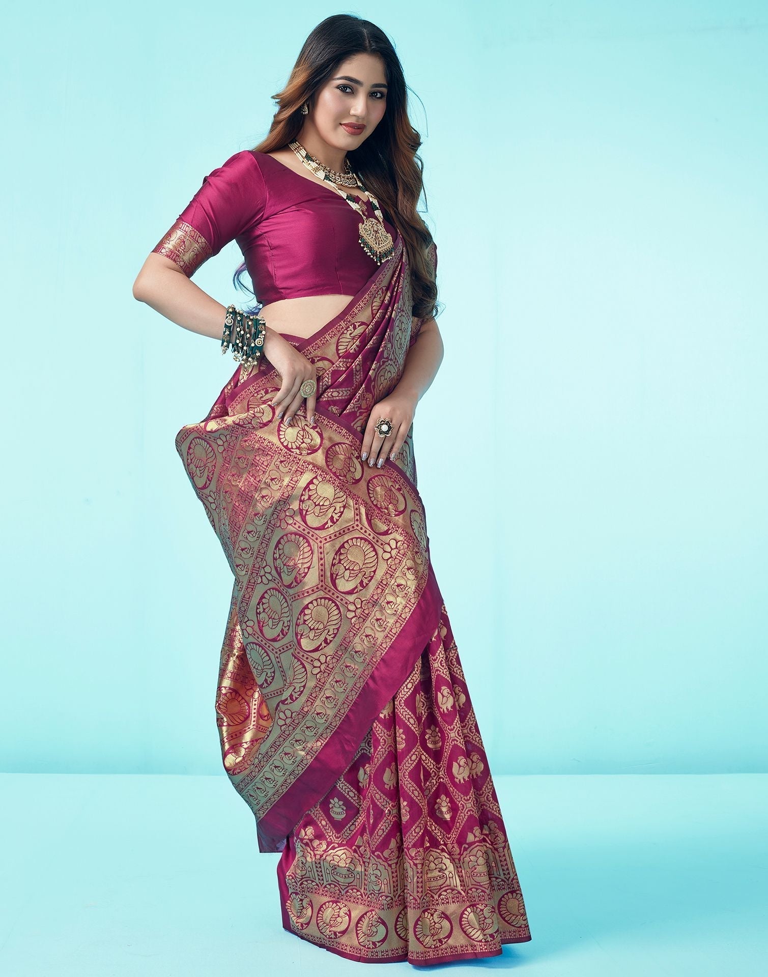 Wine Jacquard Silk Saree 