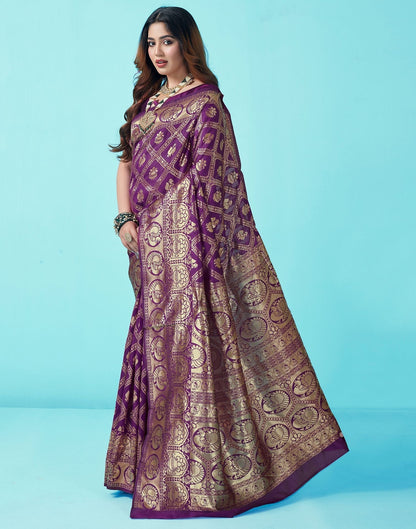 Dark Purple Jacquard Silk Saree 